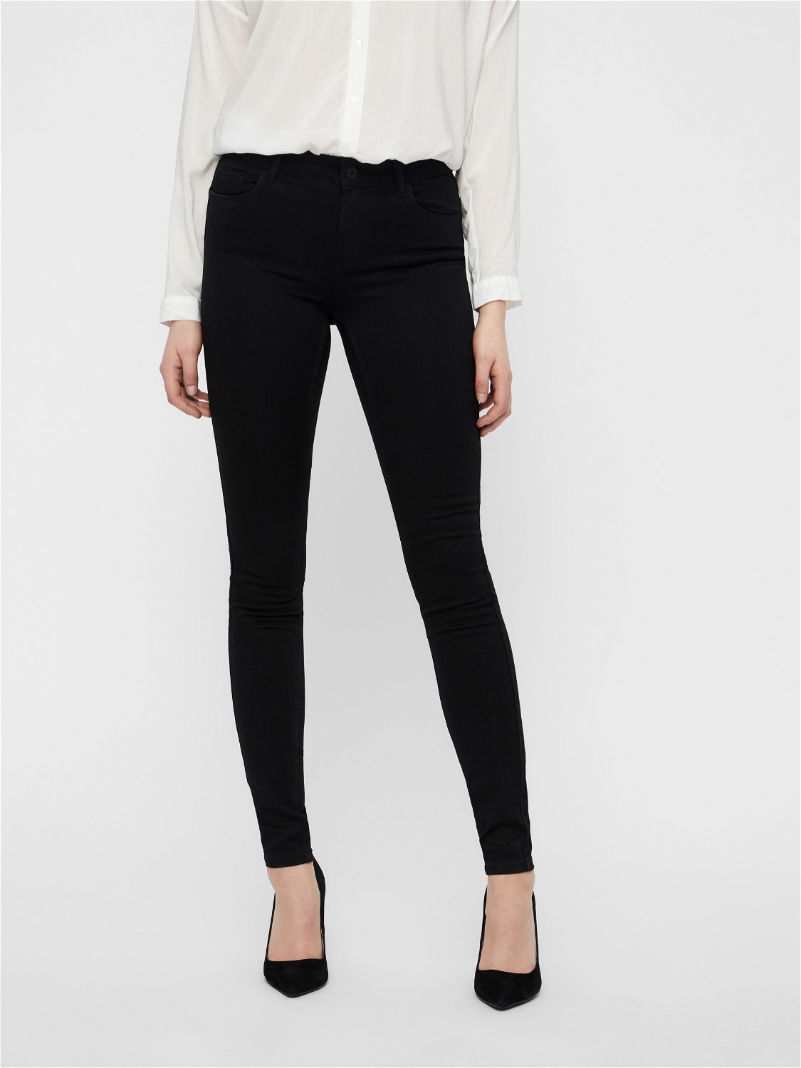 Vero Moda VMSEVEN Middels høyt snitt Slim Fit Jeans -Black - 10183384