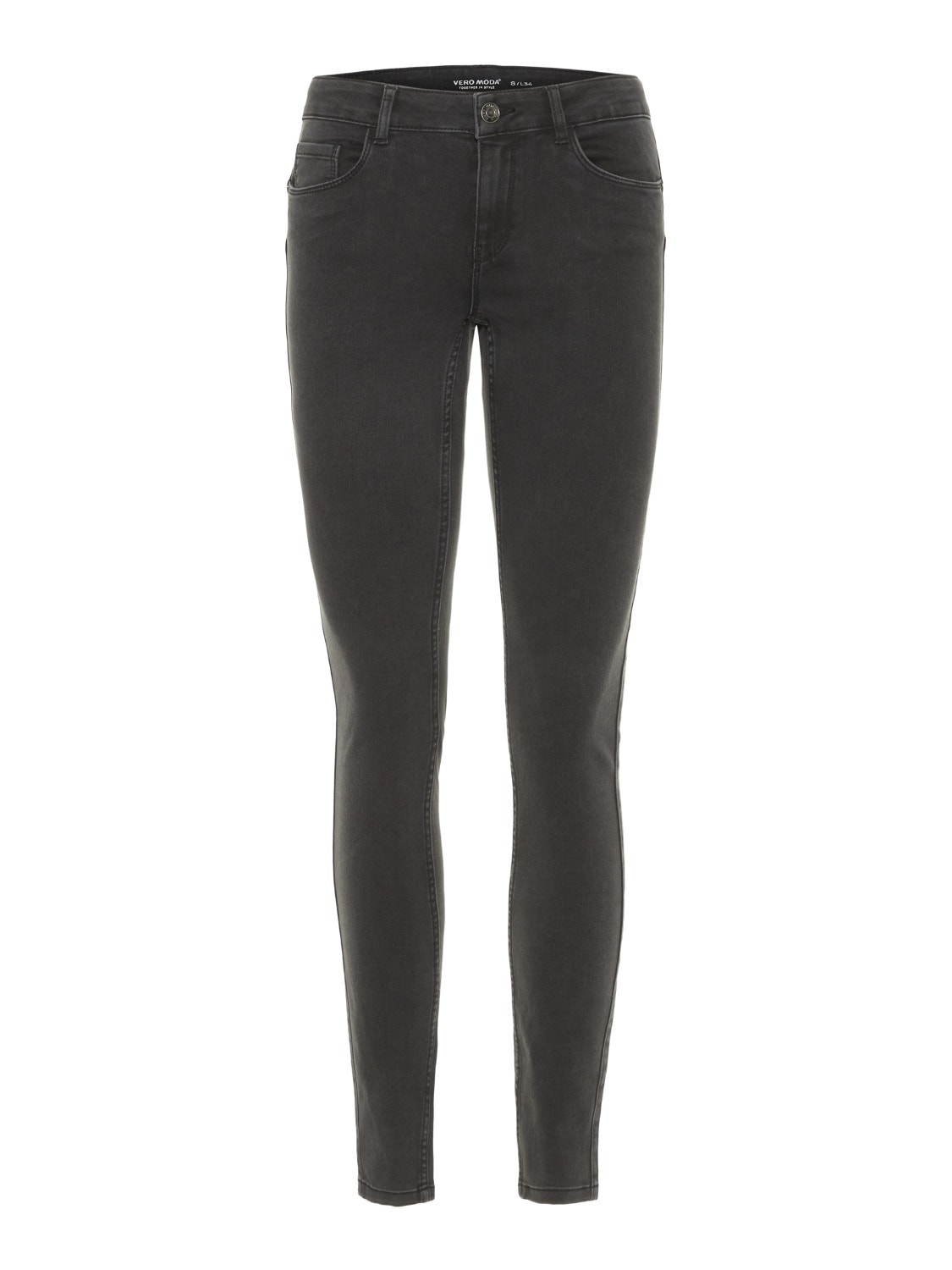 Vero Moda VMSEVEN Middels høyt snitt Slim Fit Jeans -Dark Grey Denim - 10183385