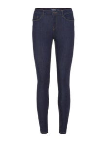 Vero Moda VMSEVEN Medelhög midja Slim Fit Jeans -Dark Blue Denim - 10183948