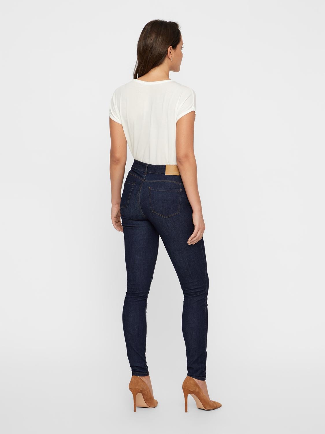 Vero Moda VMSEVEN Medelhög midja Slim Fit Jeans -Dark Blue Denim - 10183948