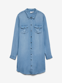 Vero Moda Tavapärane lõige Särgikrae Üles volditud mansetid Üles volditud varrukad Lühike kleit -Light Blue Denim - 10184172