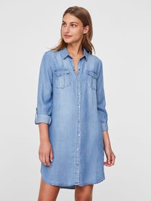 Vero Moda Tavapärane lõige Särgikrae Üles volditud mansetid Üles volditud varrukad Lühike kleit -Light Blue Denim - 10184172