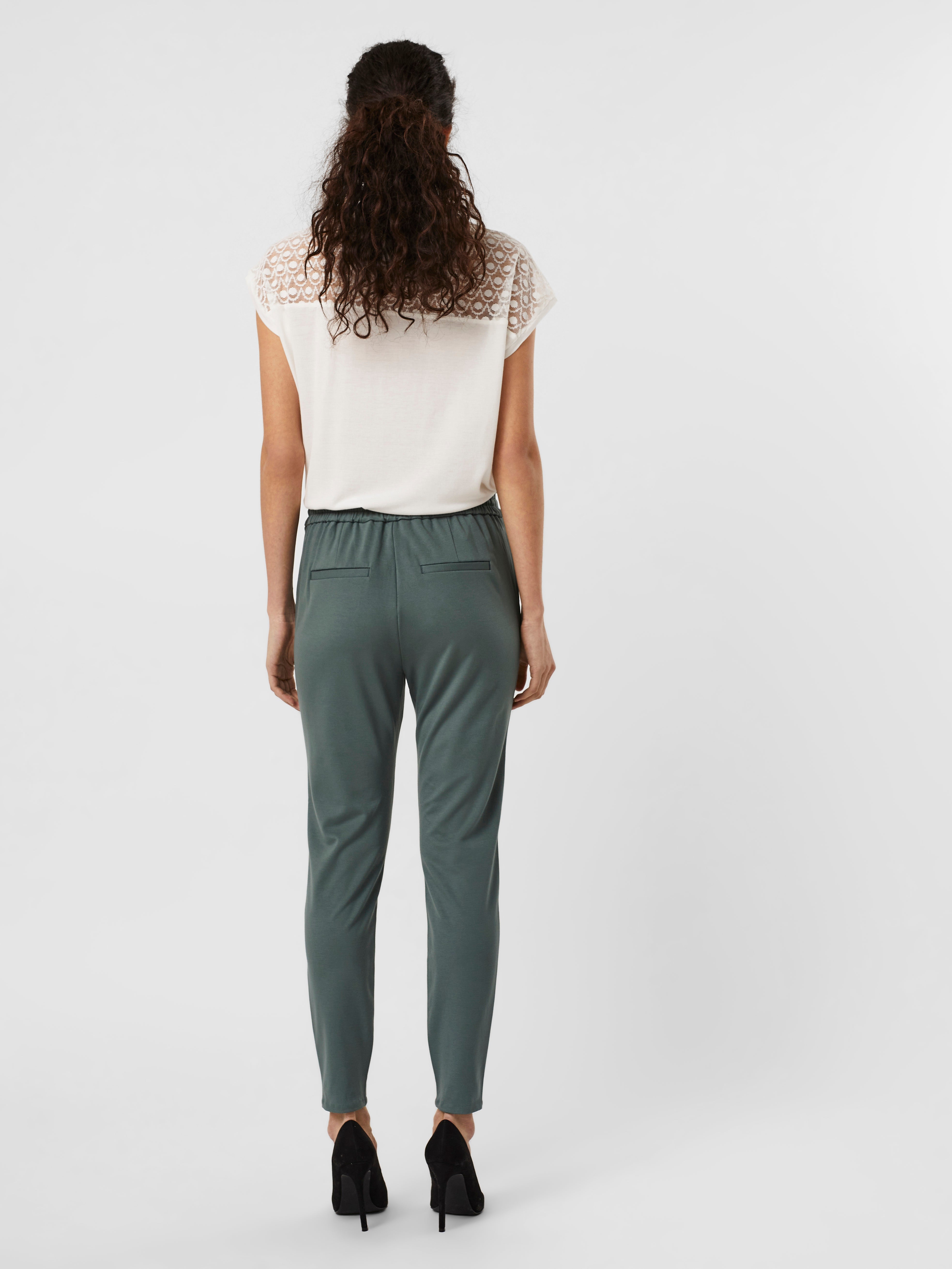 VMEVA Mid waist Trousers | Dark Green | Vero Moda®