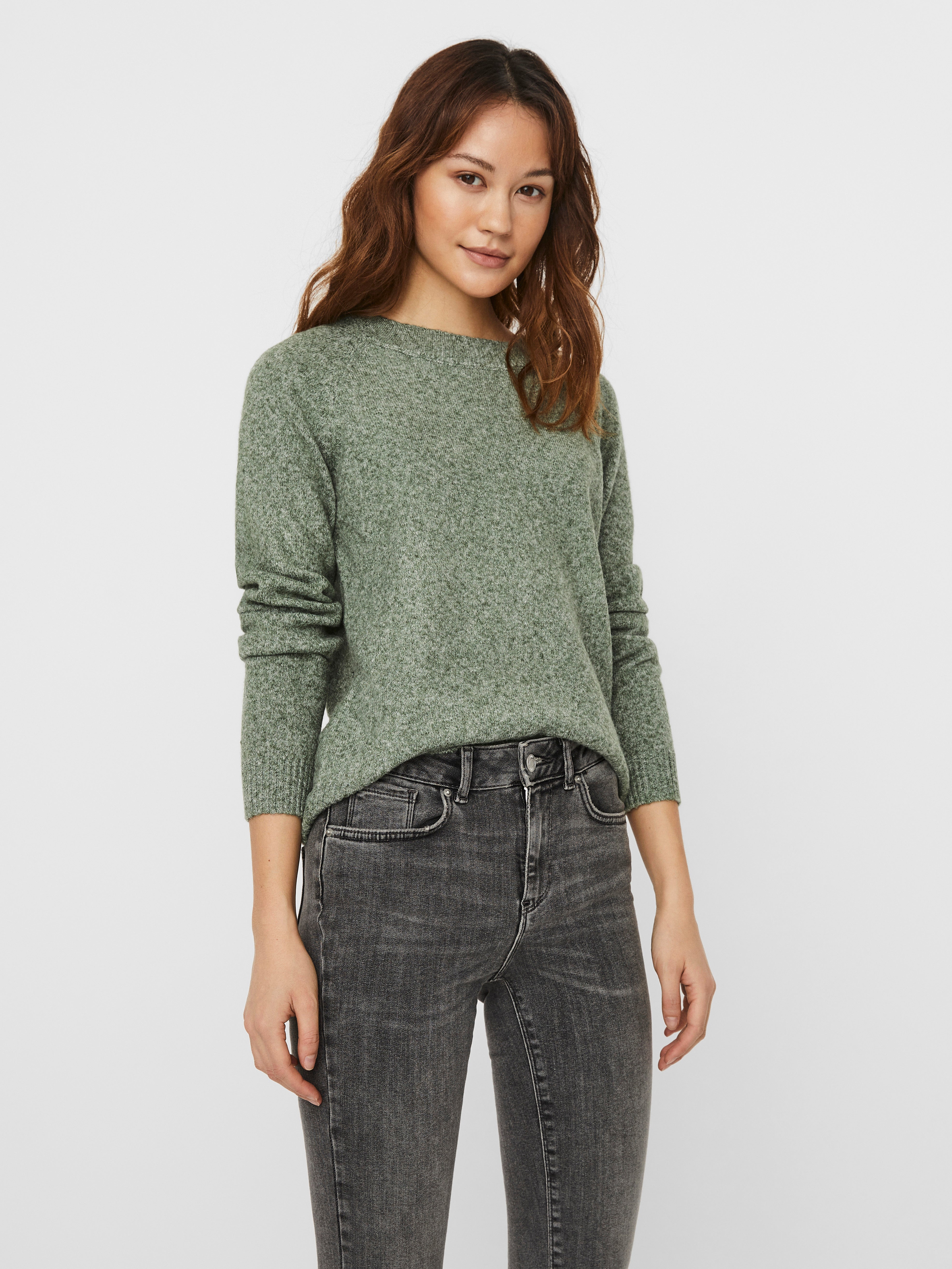 Fashion Sweaters Knitted Sweaters Vero Moda Knitted Sweater light grey-green flecked elegant 