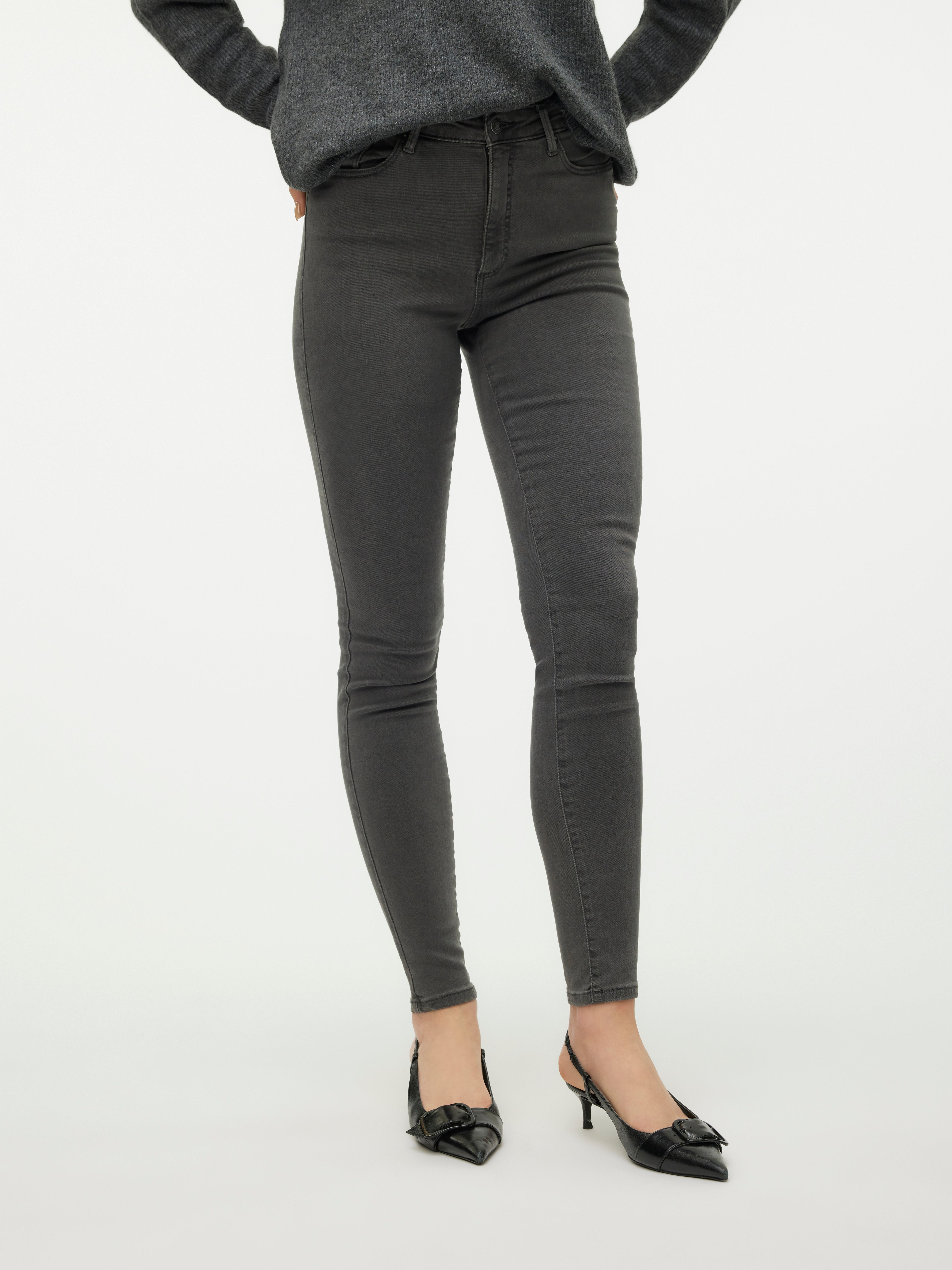 Wijden stropdas was VMSOPHIA high rise jeans | Dark Grey | Vero Moda®