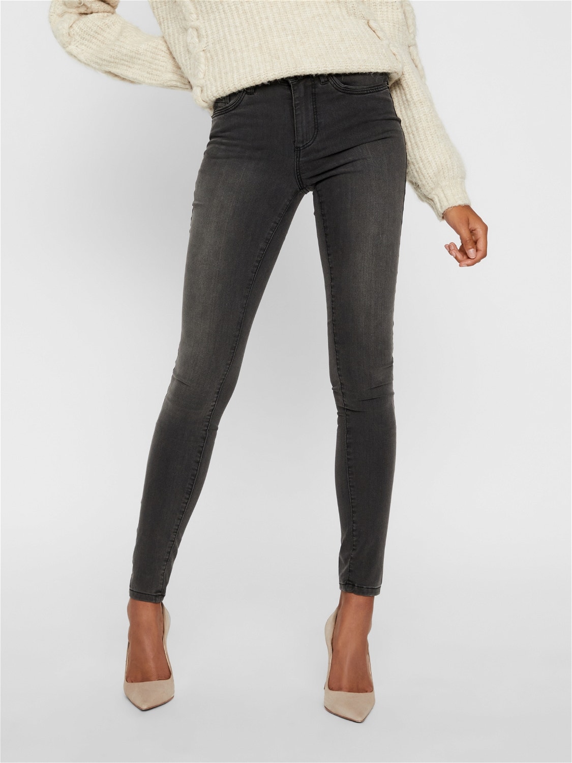 Vero Moda VMTANYA Middels høyt snitt Skinny Fit Jeans -Dark Grey Denim - 10225234
