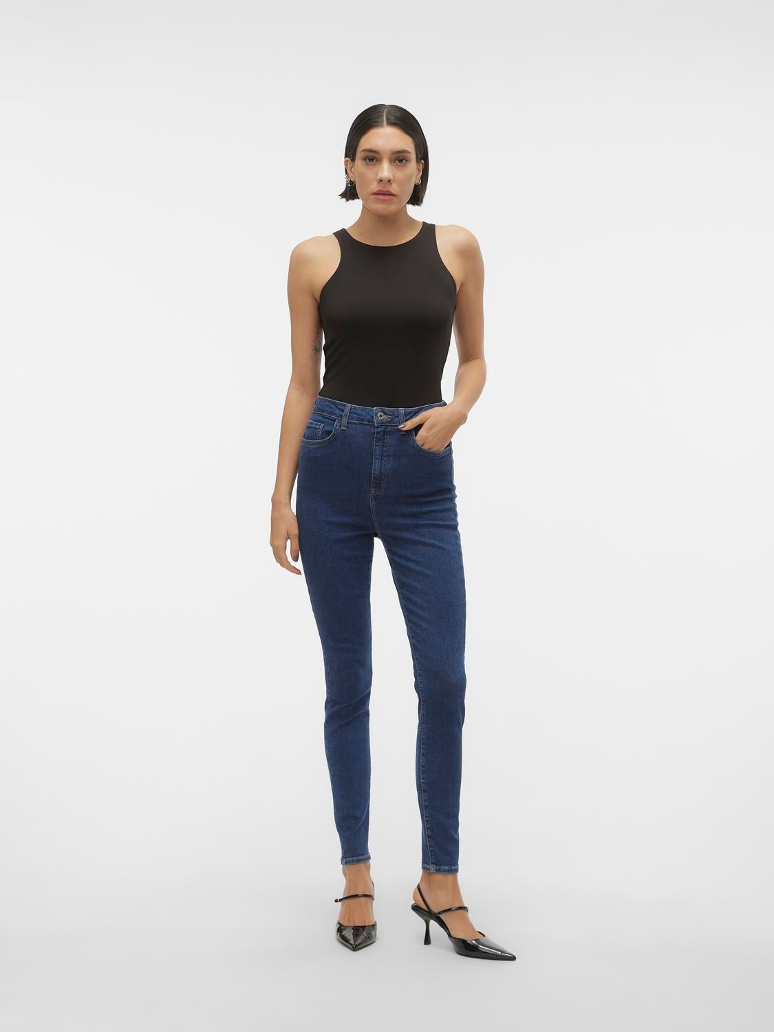 Vero Moda VMSANDRA Super high rise Skinny fit Jeans -Medium Blue Denim - 10227316