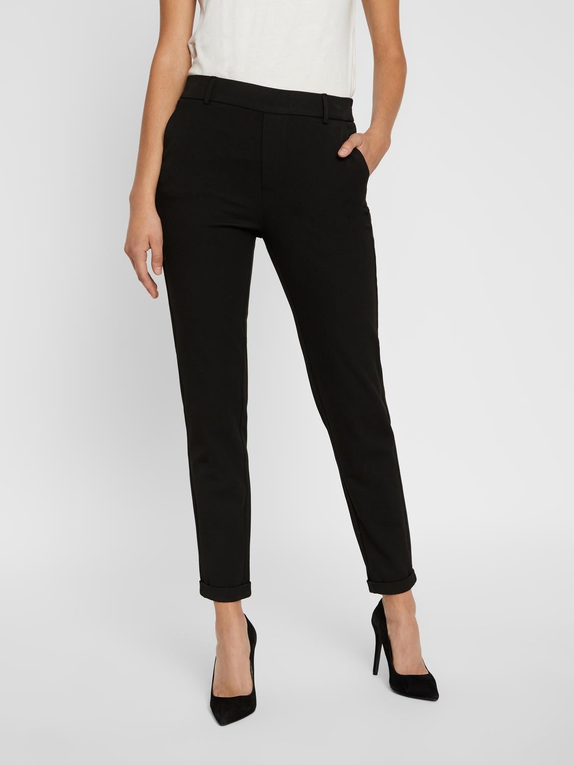 2 Pack Womens High Waisted Trousers White Black Beige Petite Work Pants   eBay