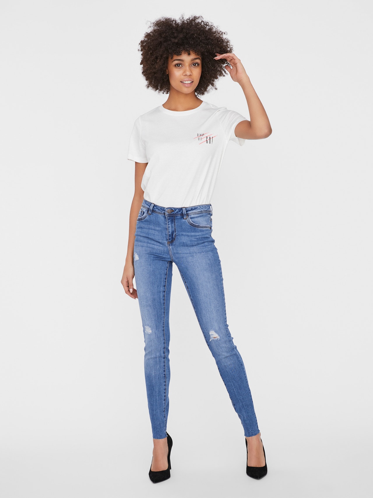 Vero Moda VMTANYA Mid Rise Skinny Fit Jeans -Medium Blue Denim - 10228784