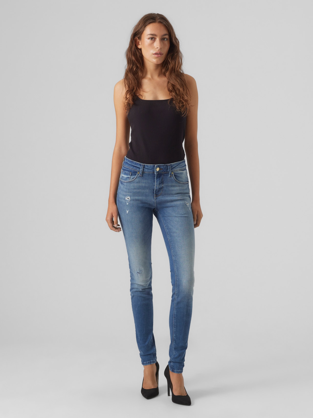 Vero Moda VMLUX Medelhög midja Slim Fit Jeans -Medium Blue Denim - 10231785