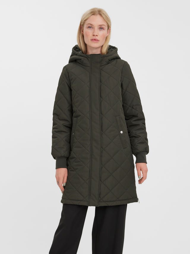 Vero Moda padded longline coat with hood in brown Vero Moda padded longline coat with hood in brown