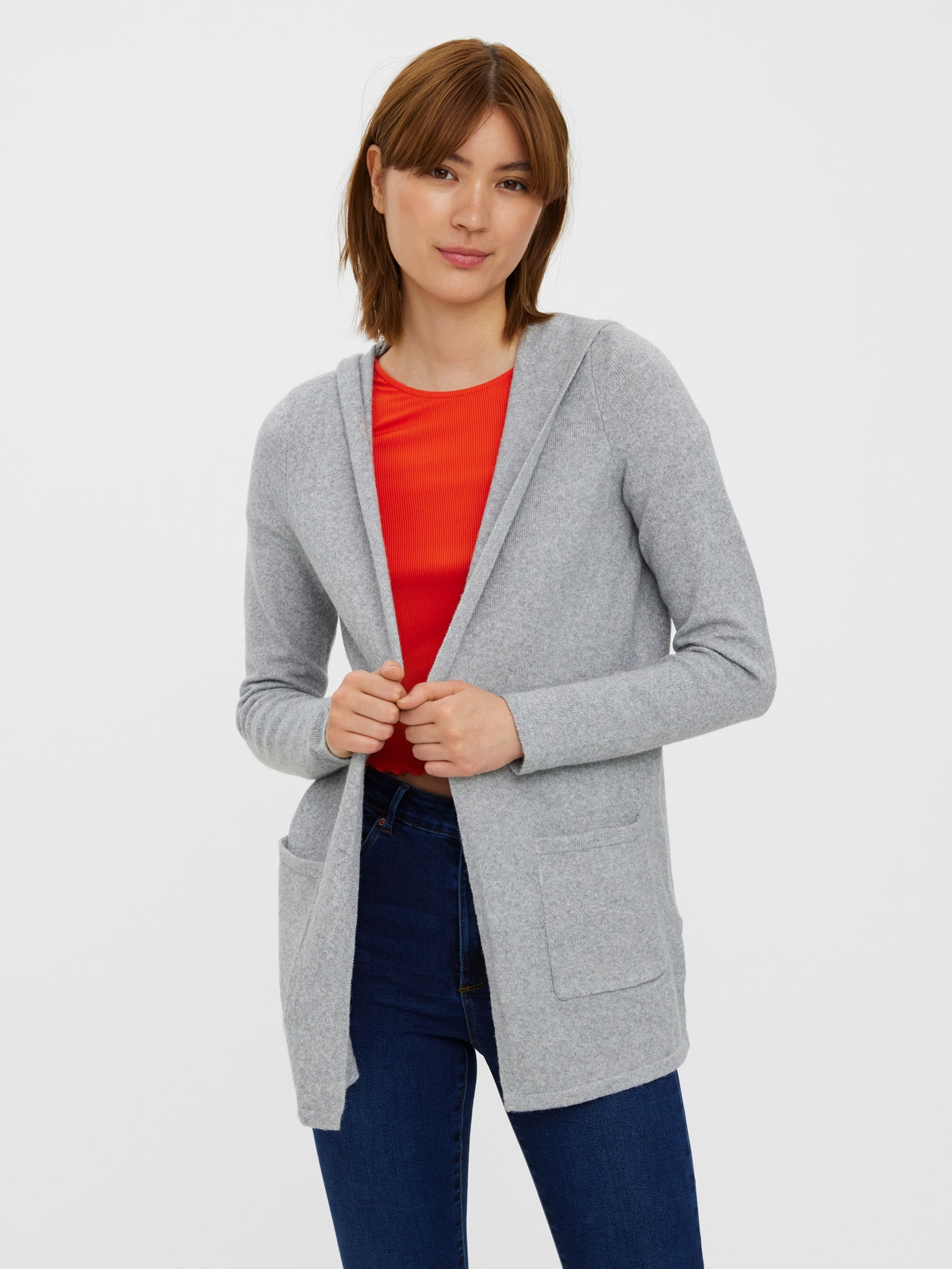 Vero Moda Tavapärane lõige Kapuuts Kootud kardigan -Light Grey Melange - 10235948