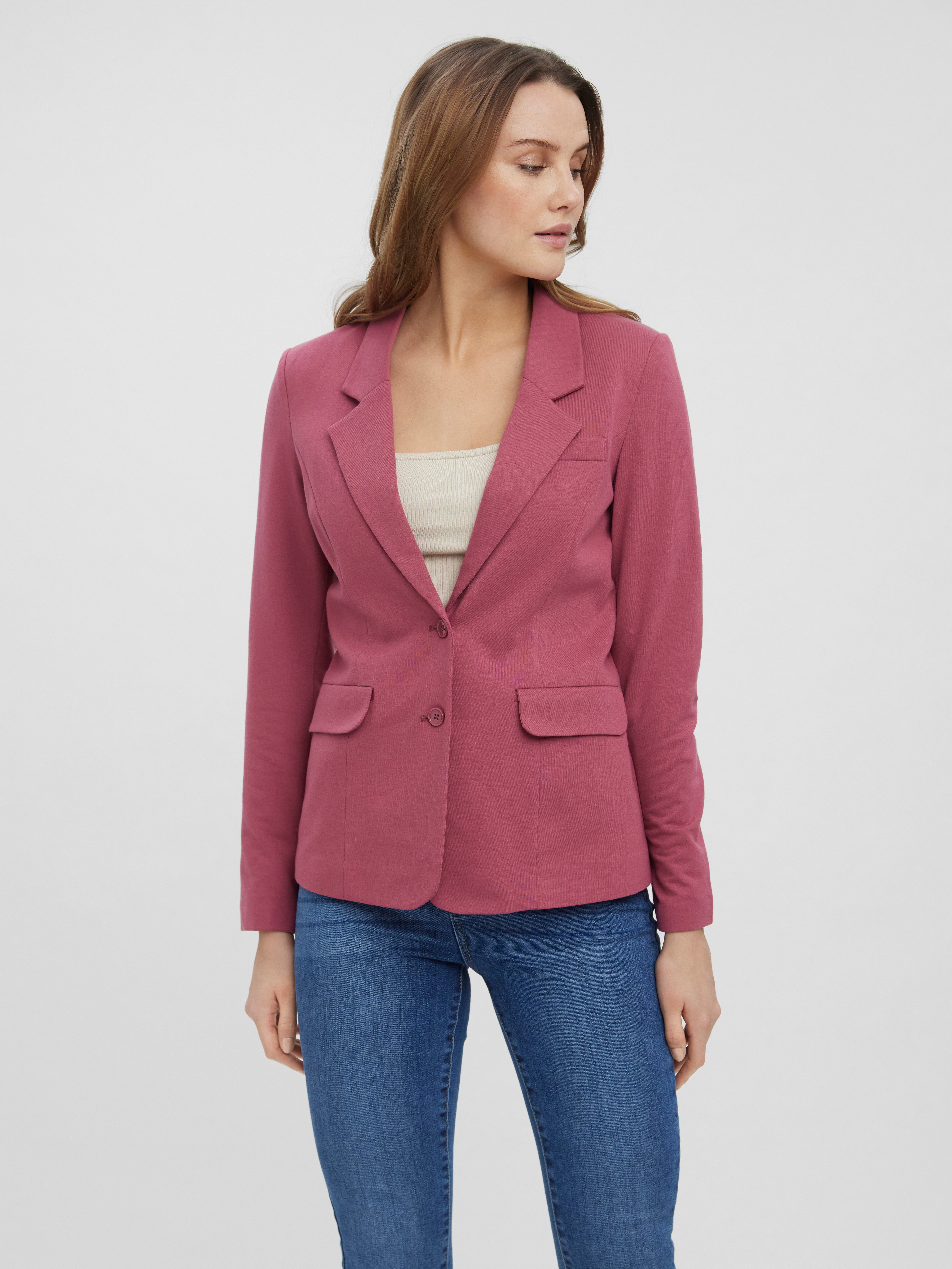 Mode Blazers Lange blazers Vero Moda Lange blazer roze geruite print casual uitstraling 