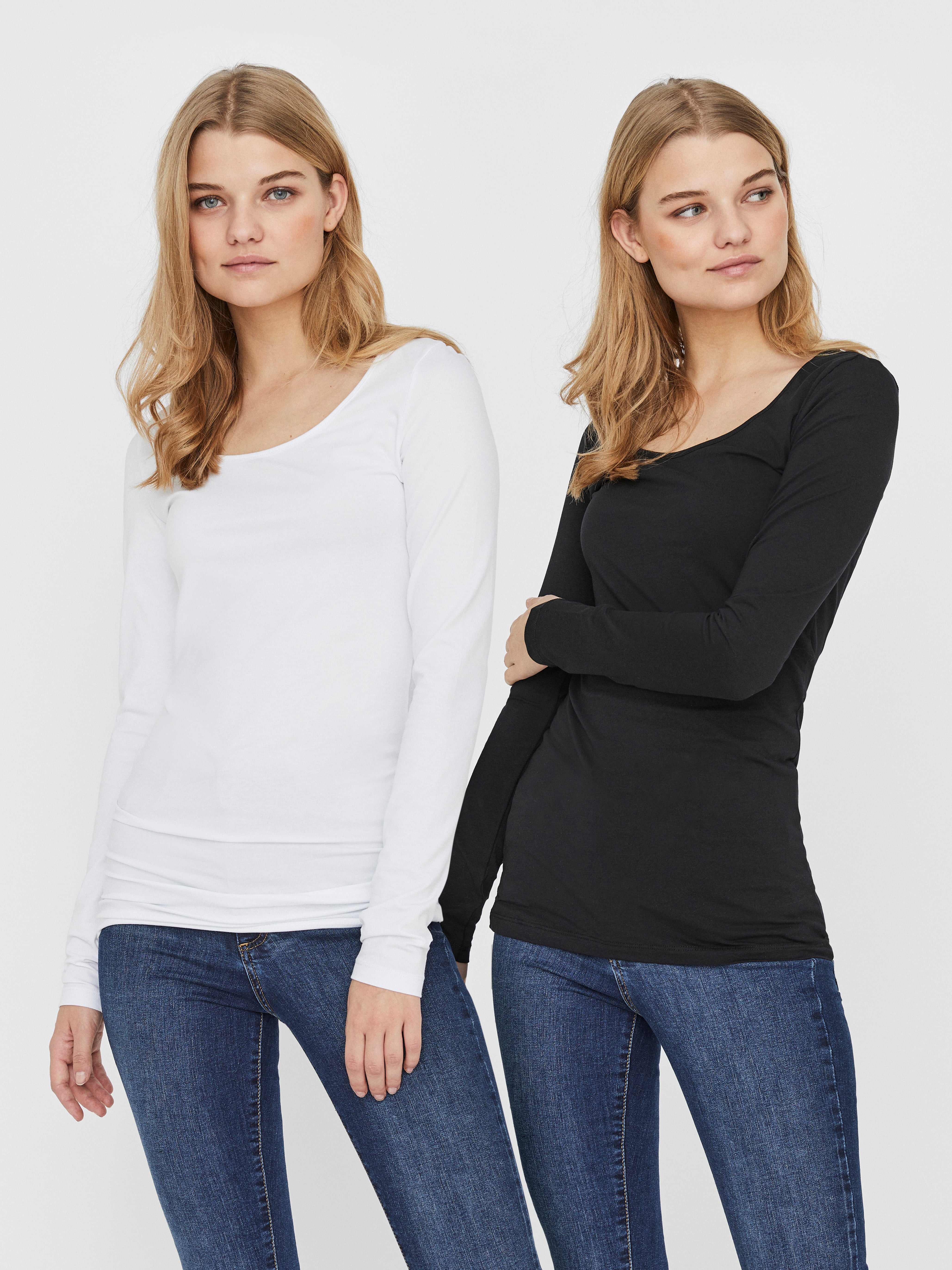 Vero Moda Long Sleeve Blouse white-black allover print business style Fashion Blouses Long Sleeve Blouses 