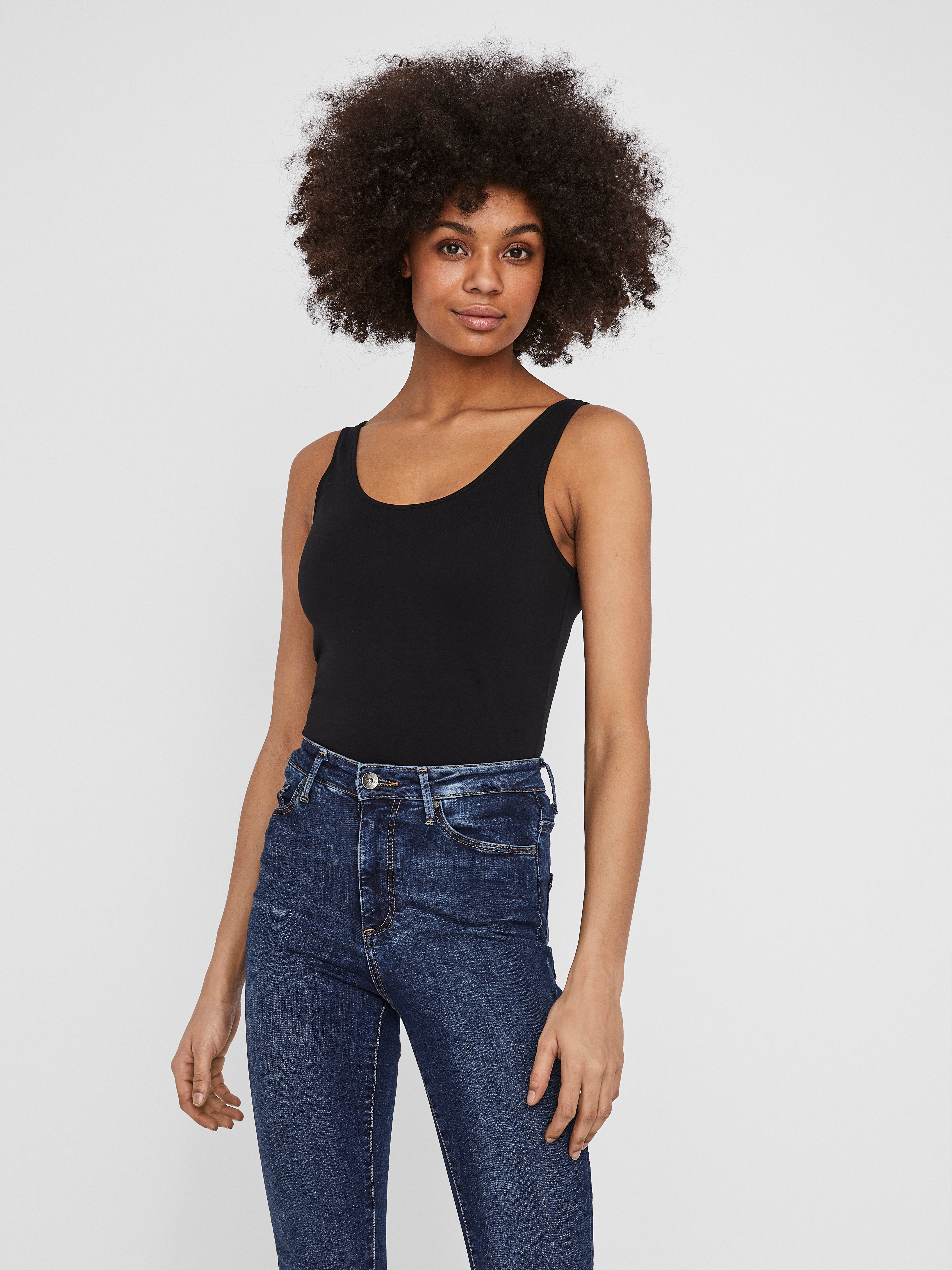 VERO MODA Vmmaxi My Soft Tank Stripe Jrs Top da Donna, Bianco, XS