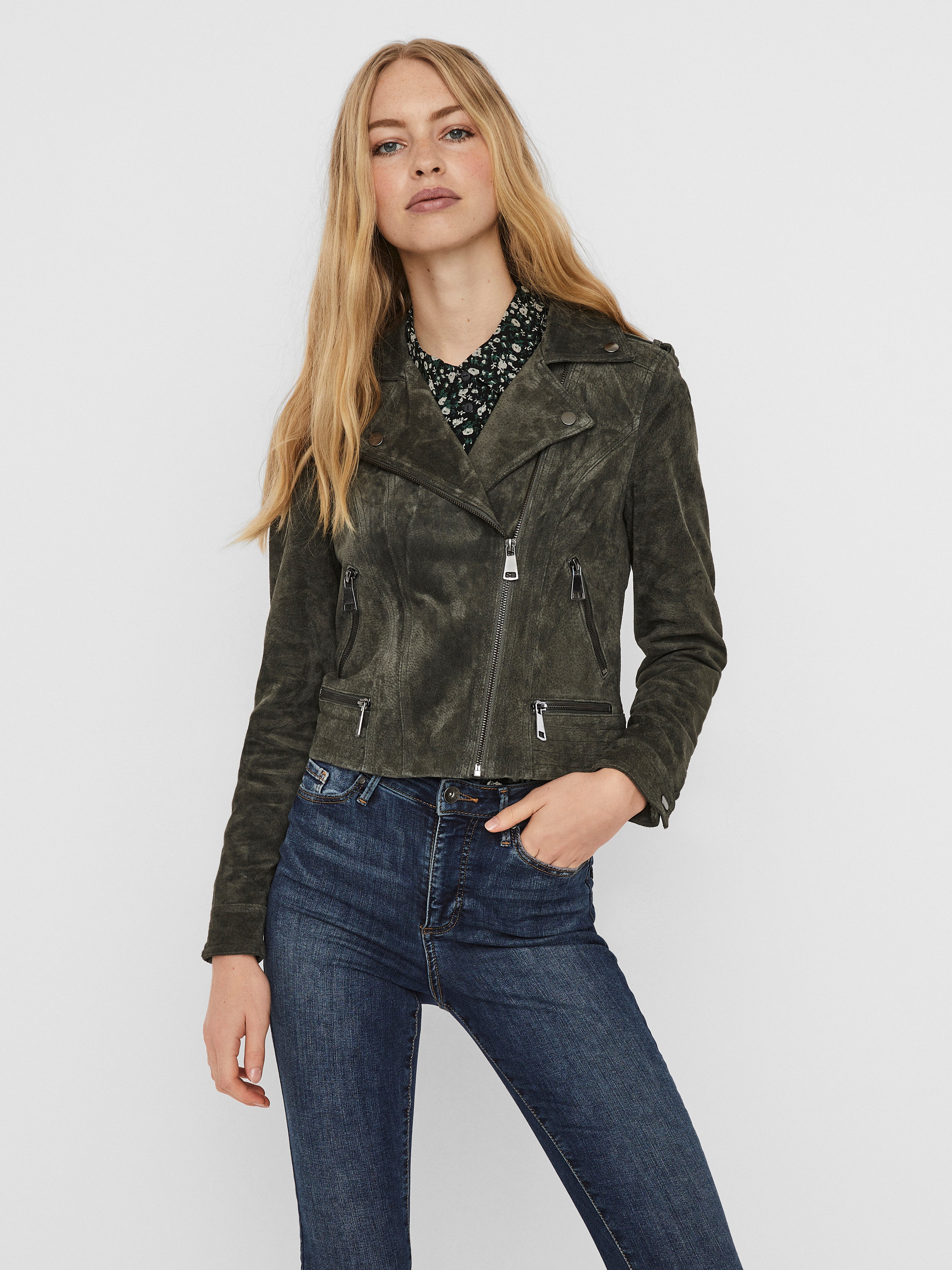 Veste en cuir Daim motard VERO MODA