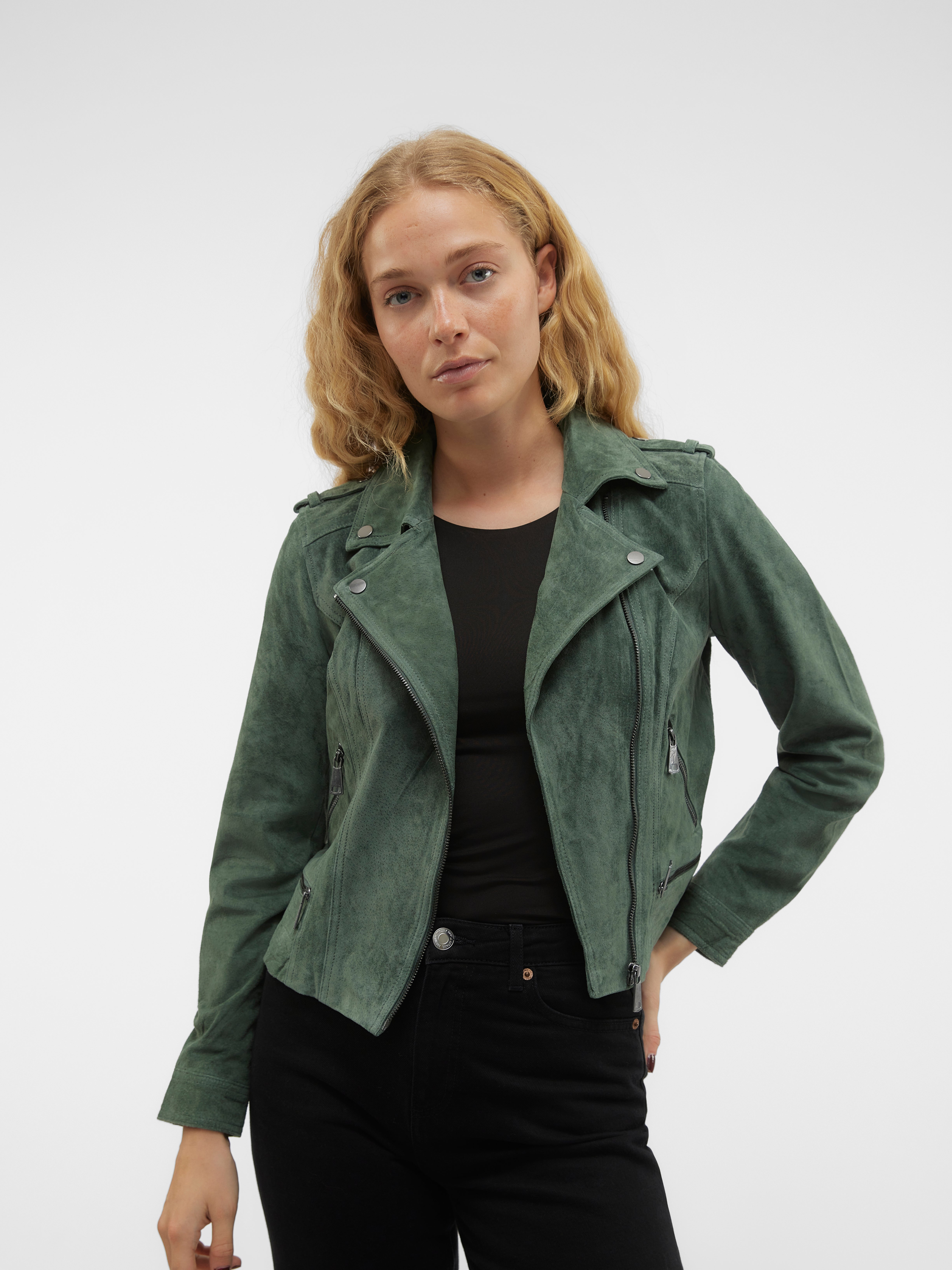 Vero moda green deals leather jacket