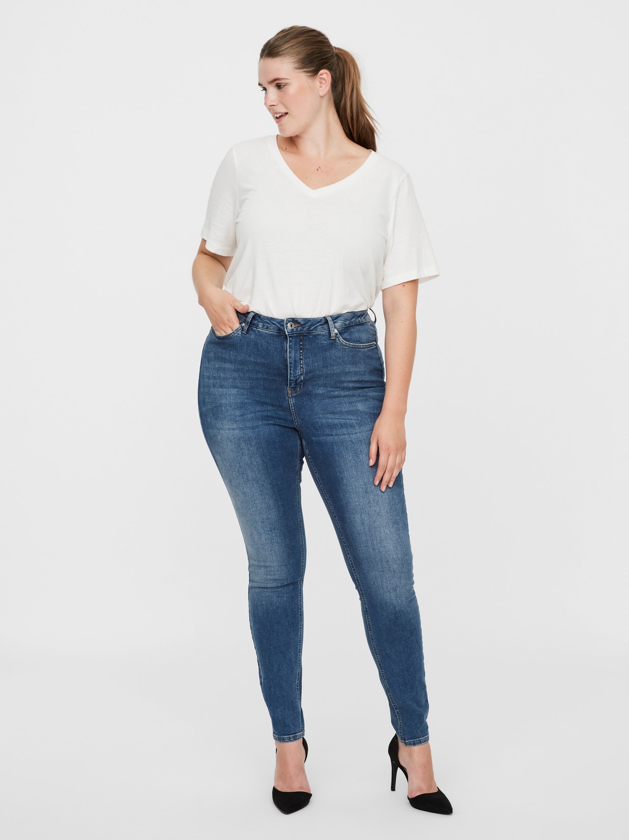 Vero Moda VMLORA Hohe Taille Skinny Fit Jeans -Medium Blue Denim - 10237621