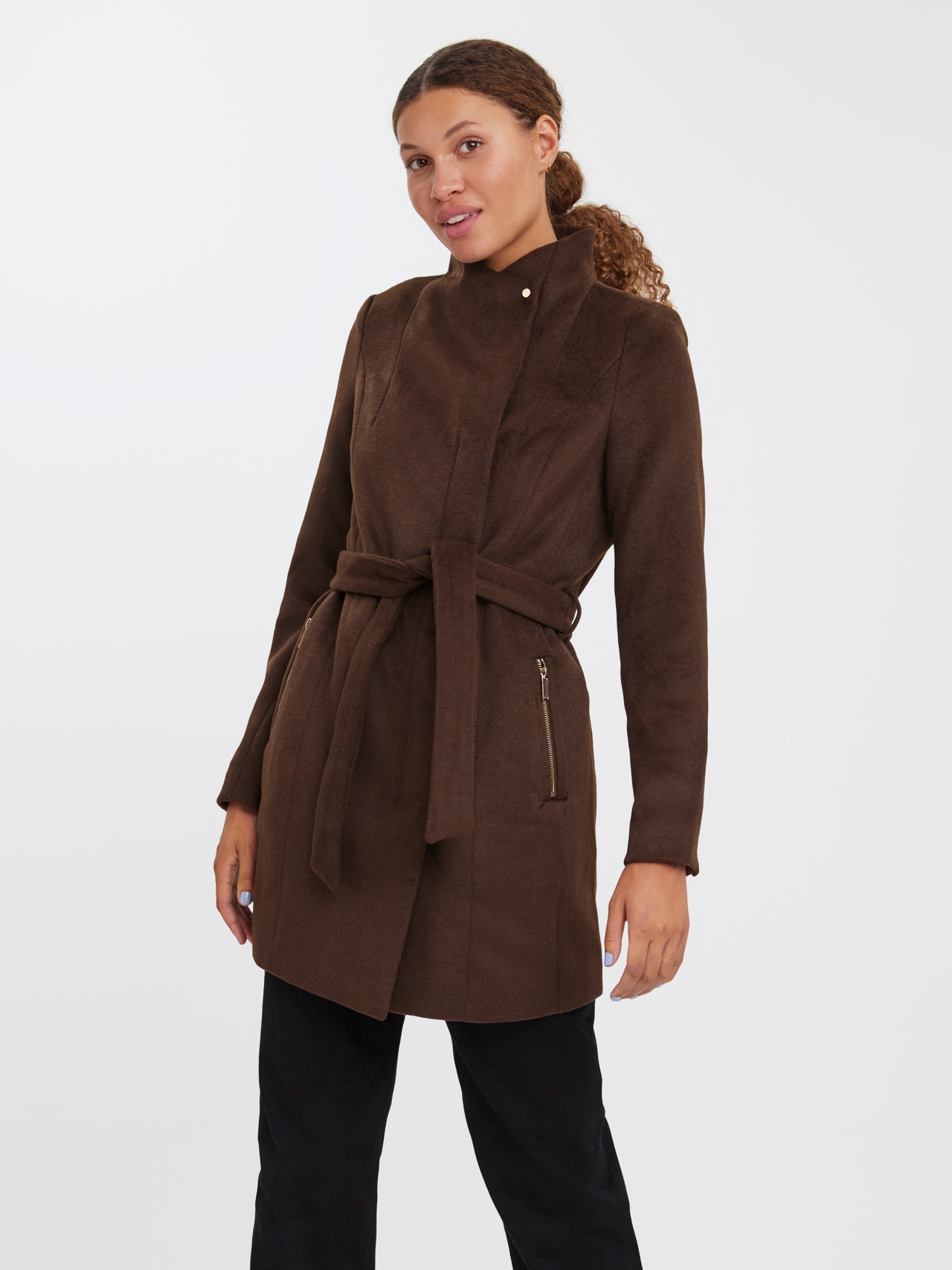 High stand-up collar Coat | Dark Brown | Moda®