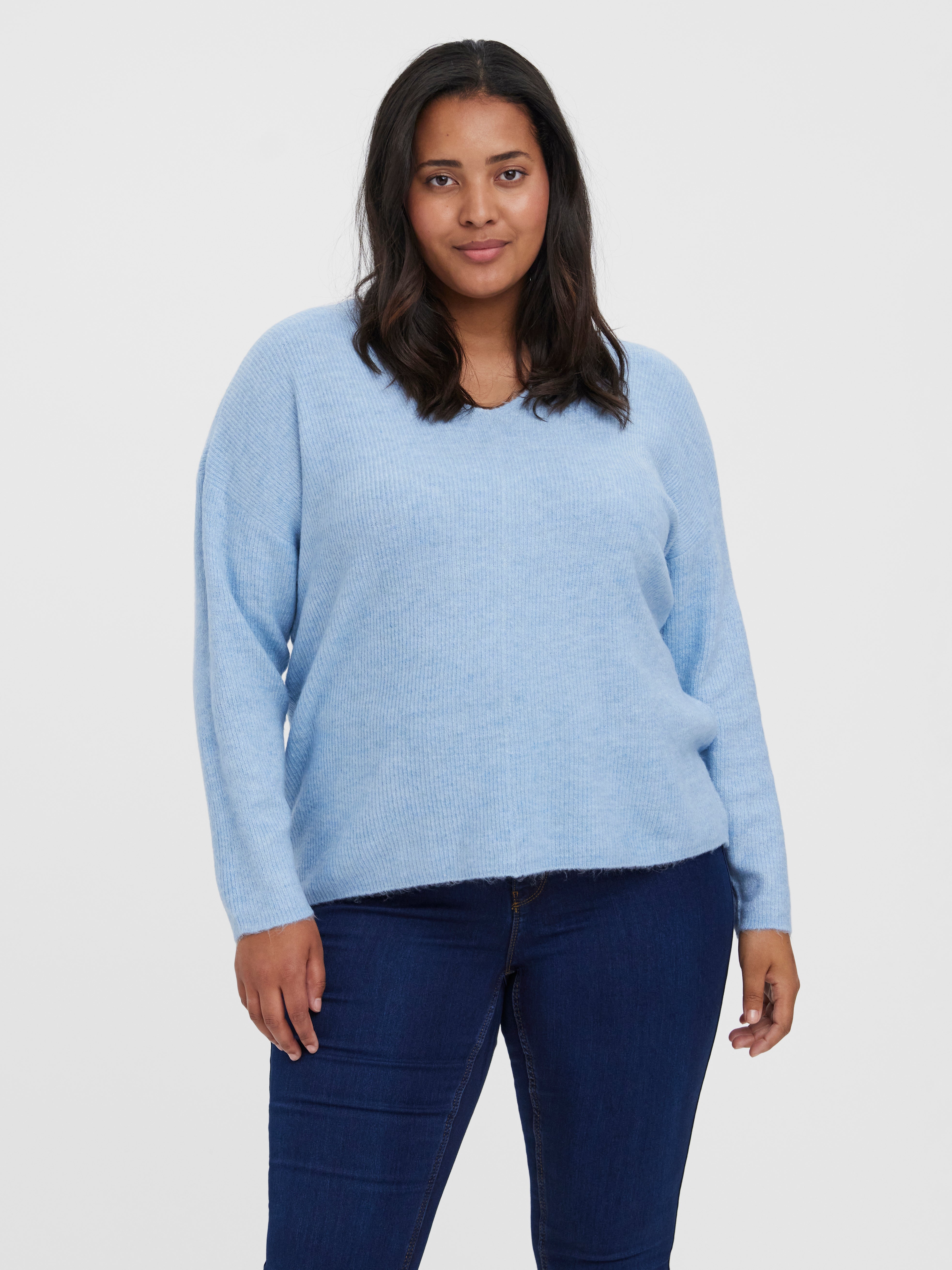 V-Neck Curve Pullover | Medium Blue 