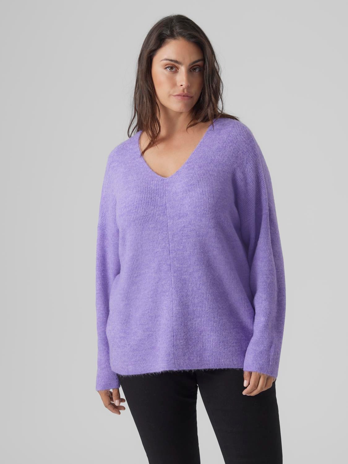 Regular Fit V-Neck Curve Dropped shoulders Pullover | Light Purple