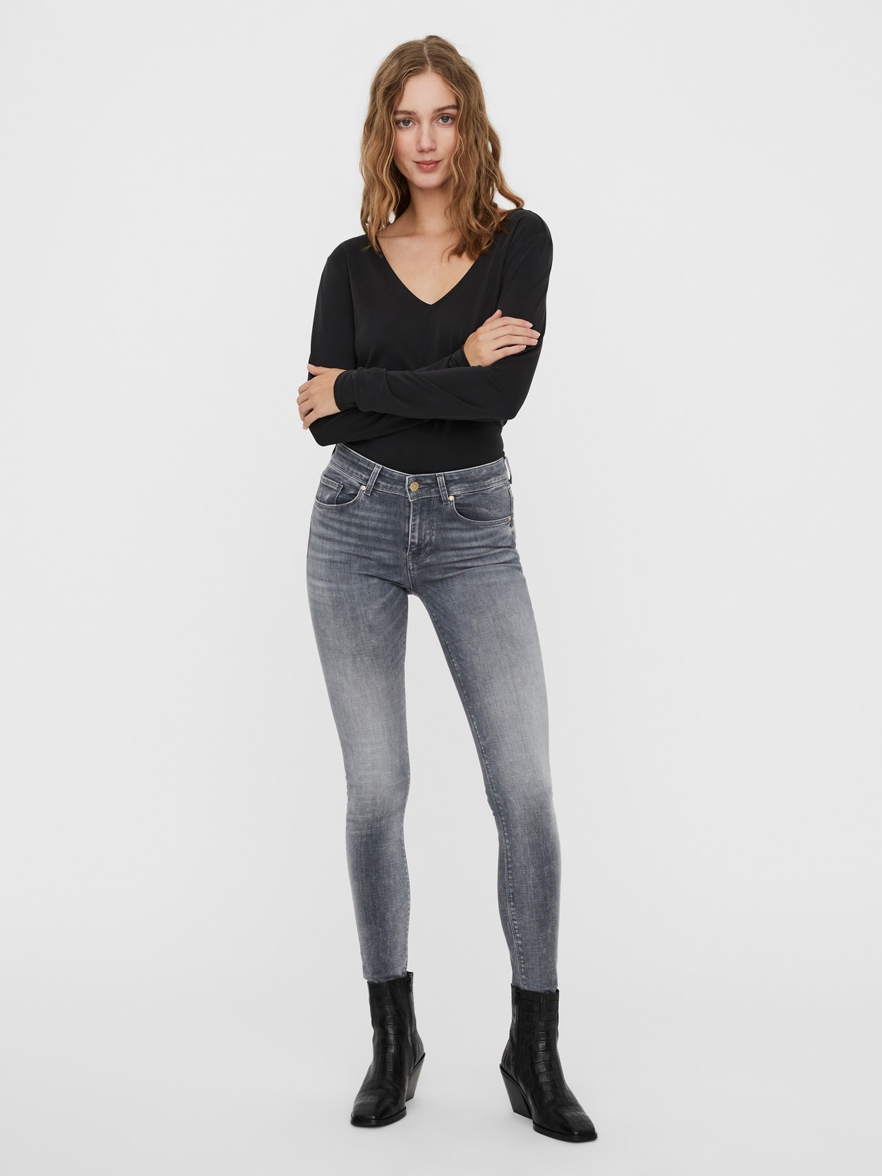 Vero Moda VMLUX Mid rise Slim Fit Jeans -Medium Grey Denim - 10241358