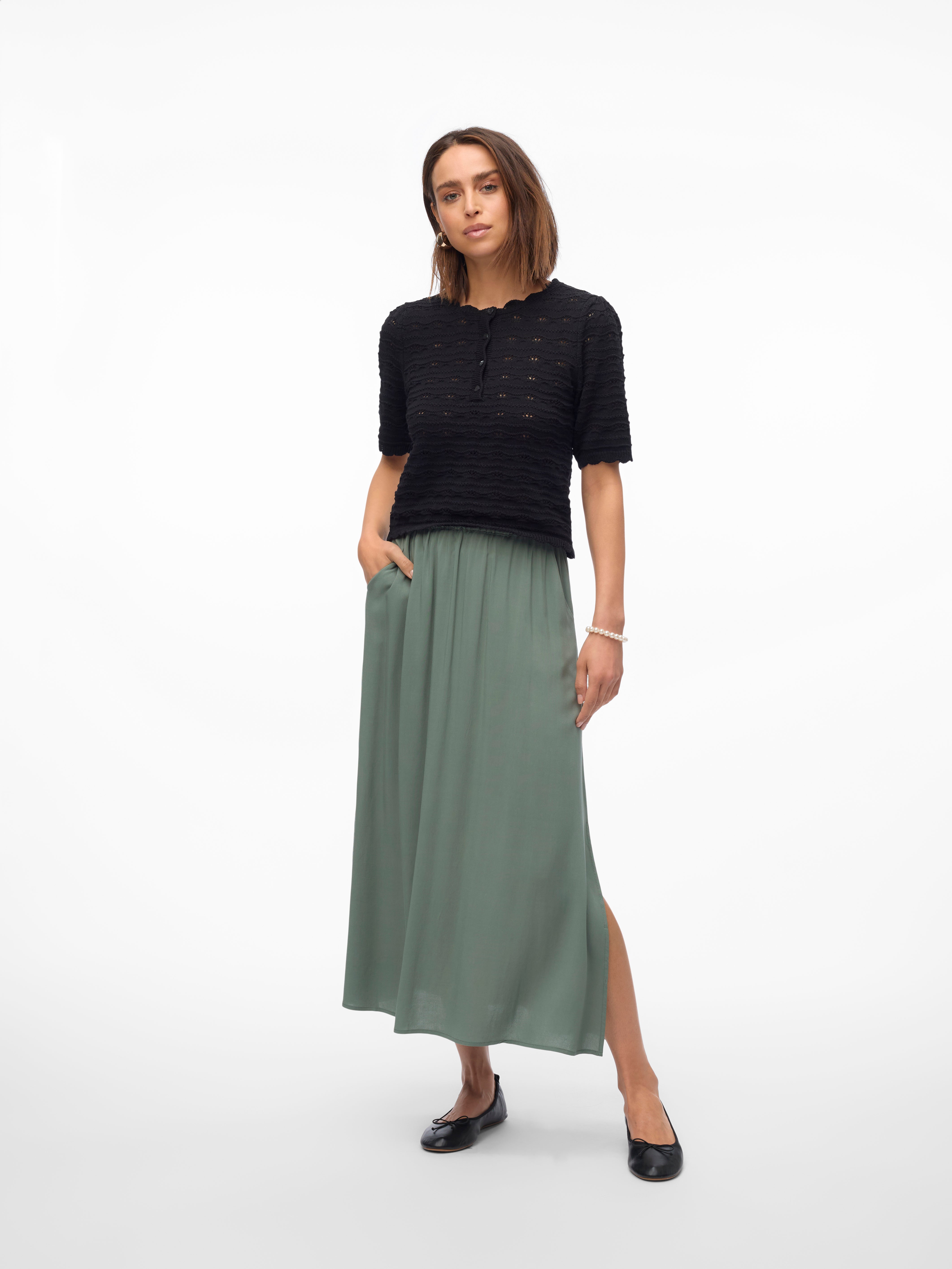 VMEASY High waist Lange rok Midden Groen Vero Moda