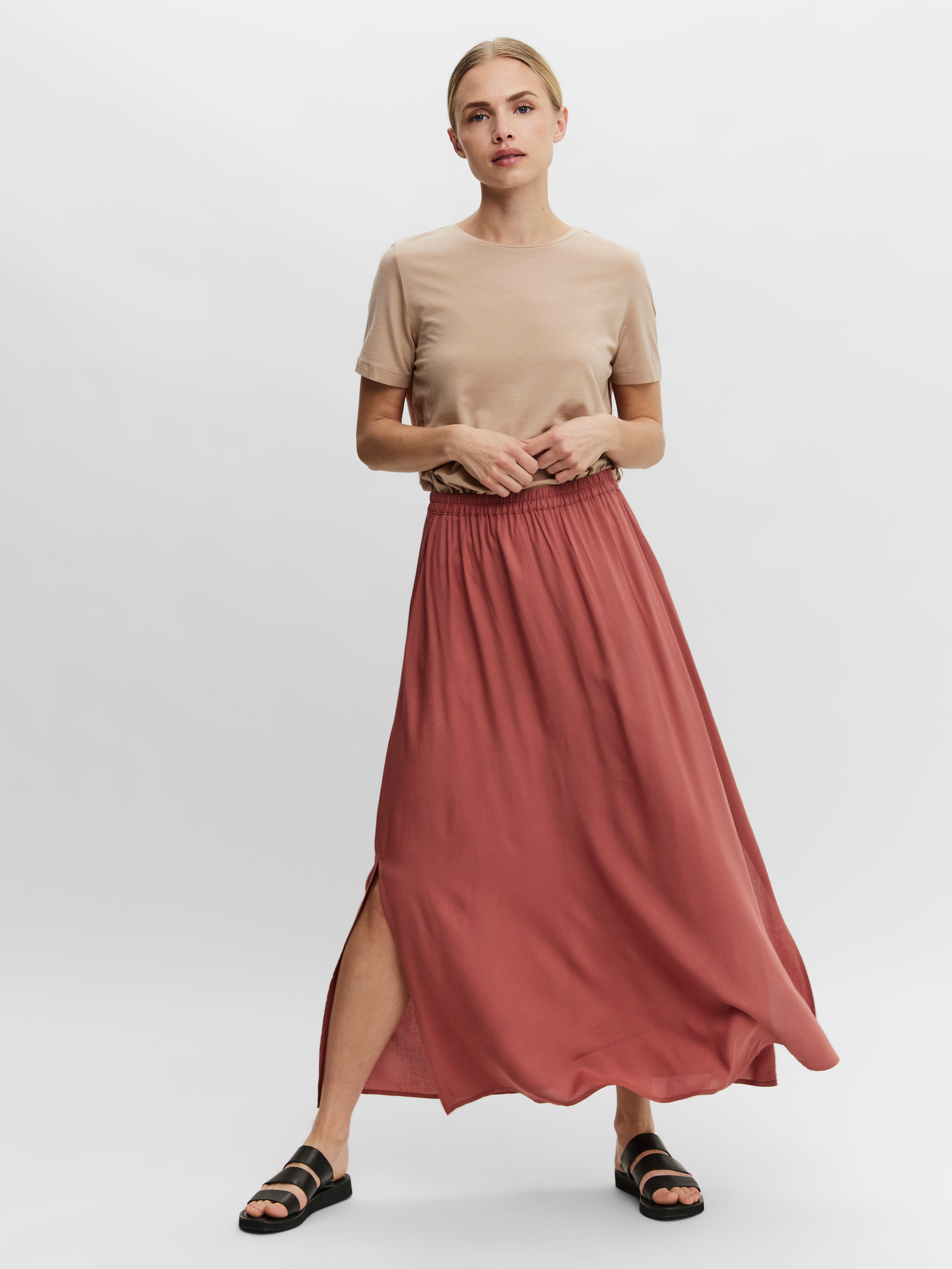 VMEASY High waist Lange rok Midden Rood Vero Moda