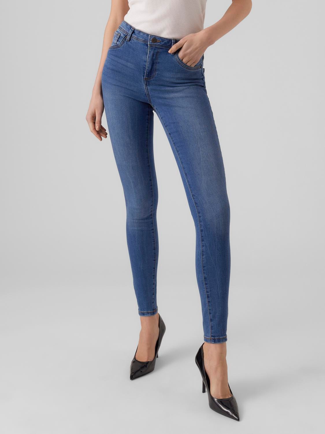 Vero Moda VMTANYA Middels høyt snitt Skinny Fit Jeans -Medium Blue Denim - 10247894
