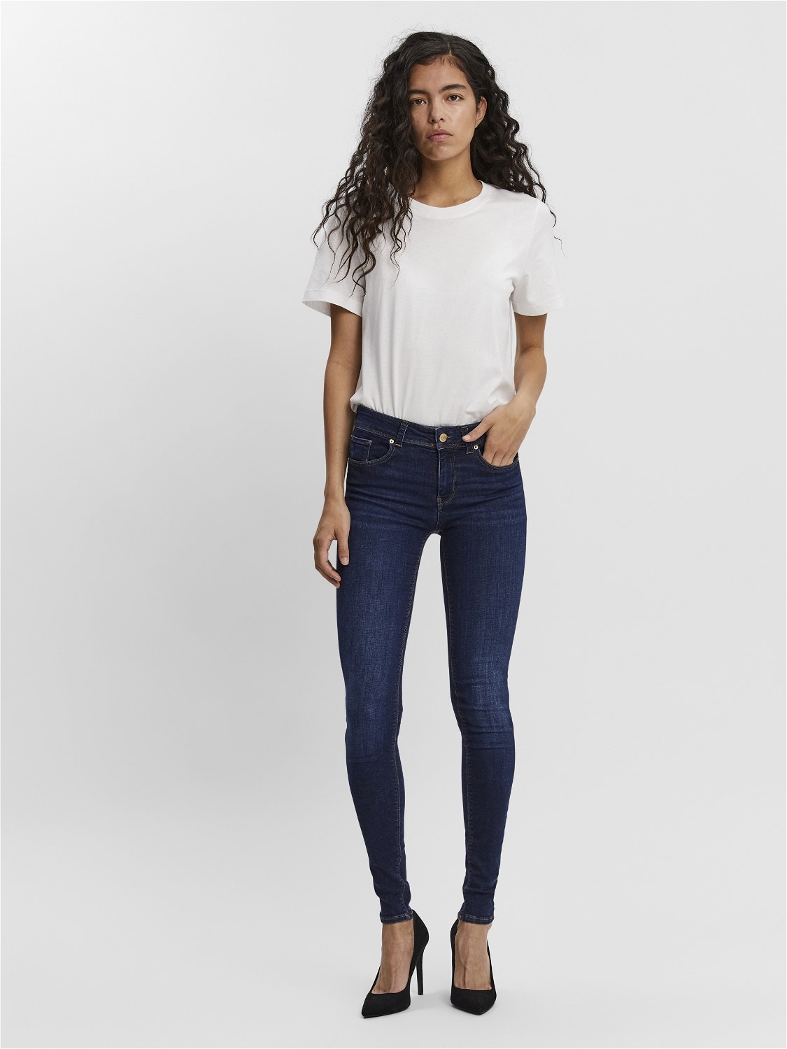 Vero Moda VMLUX Medelhög midja Slim Fit Jeans -Dark Blue Denim - 10249477