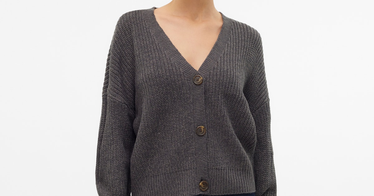 Vmmarina Ls O Neck Cardigan Dark Grey Melange