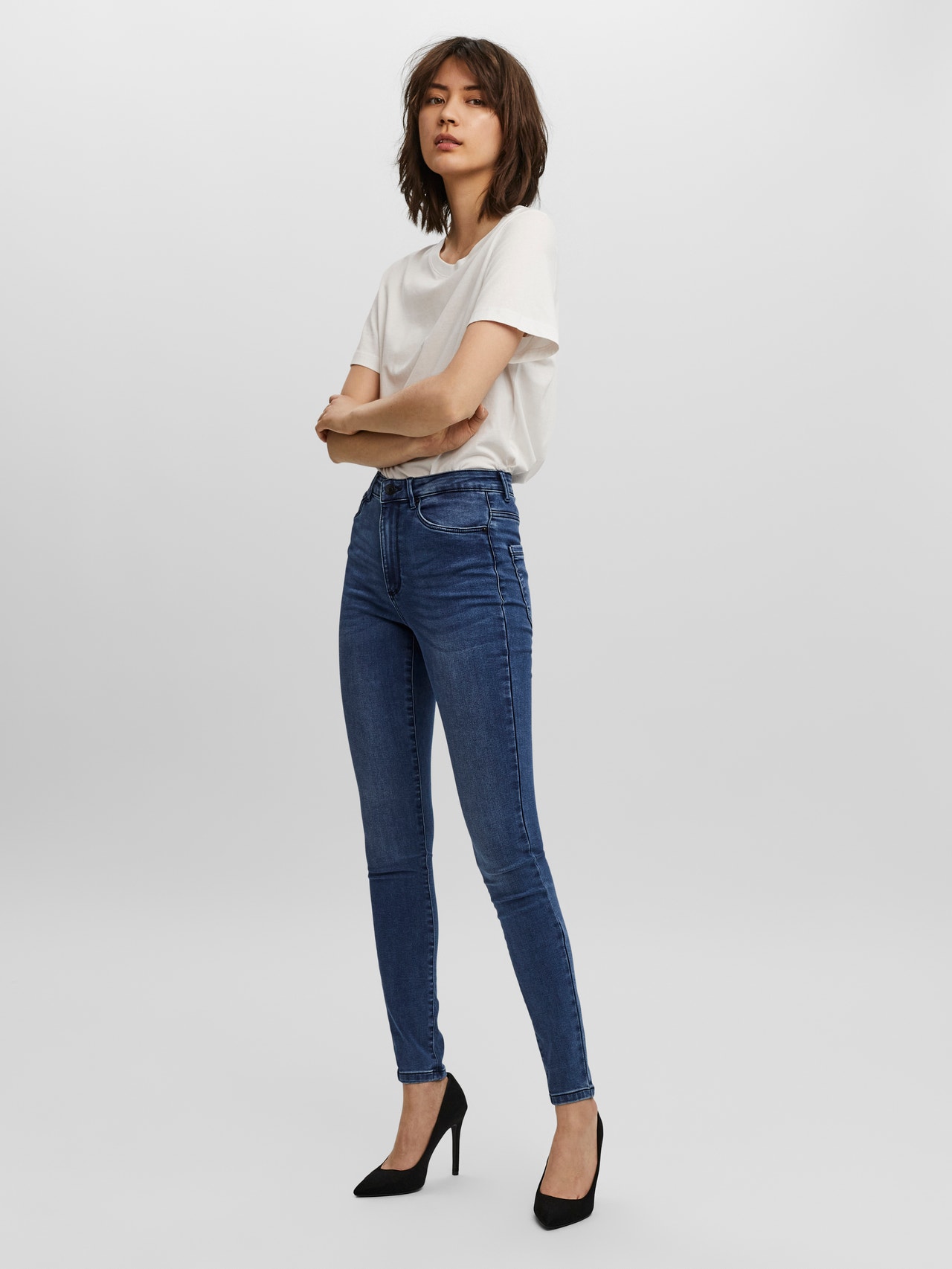Vero Moda VMSOPHIA Hohe Taille Slim Fit Jeans -Medium Blue Denim - 10249714