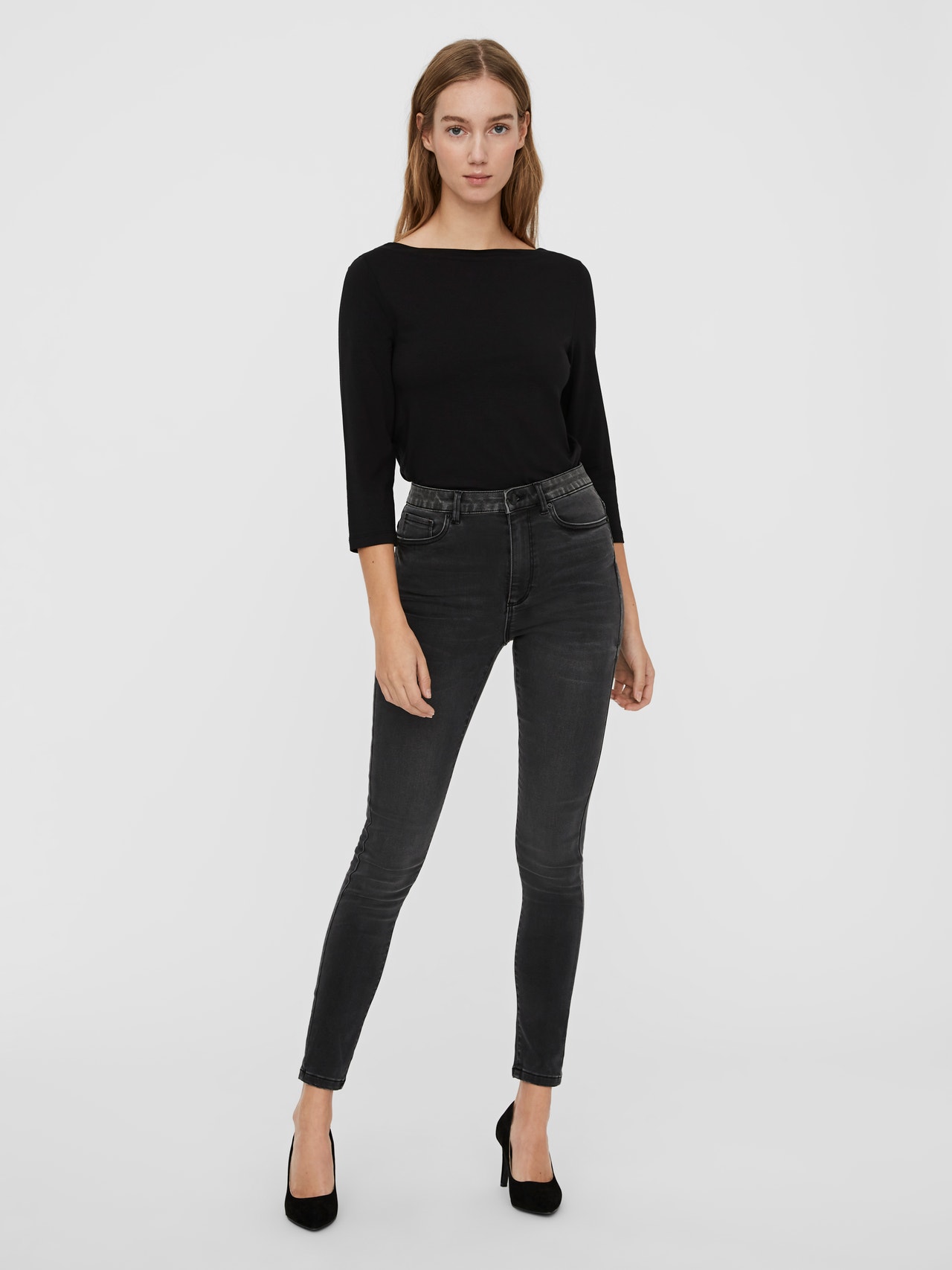 Vero Moda VMSOPHIA Hög midja Slim Fit Jeans -Dark Grey Denim - 10249716