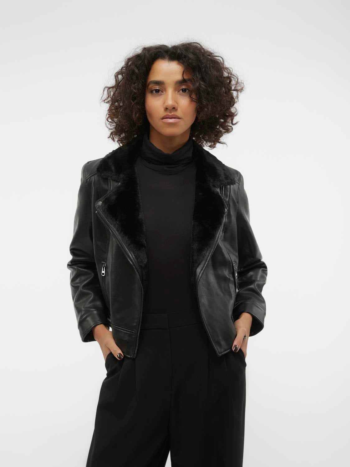 Leather look biker jacket | Black | Vero Moda®