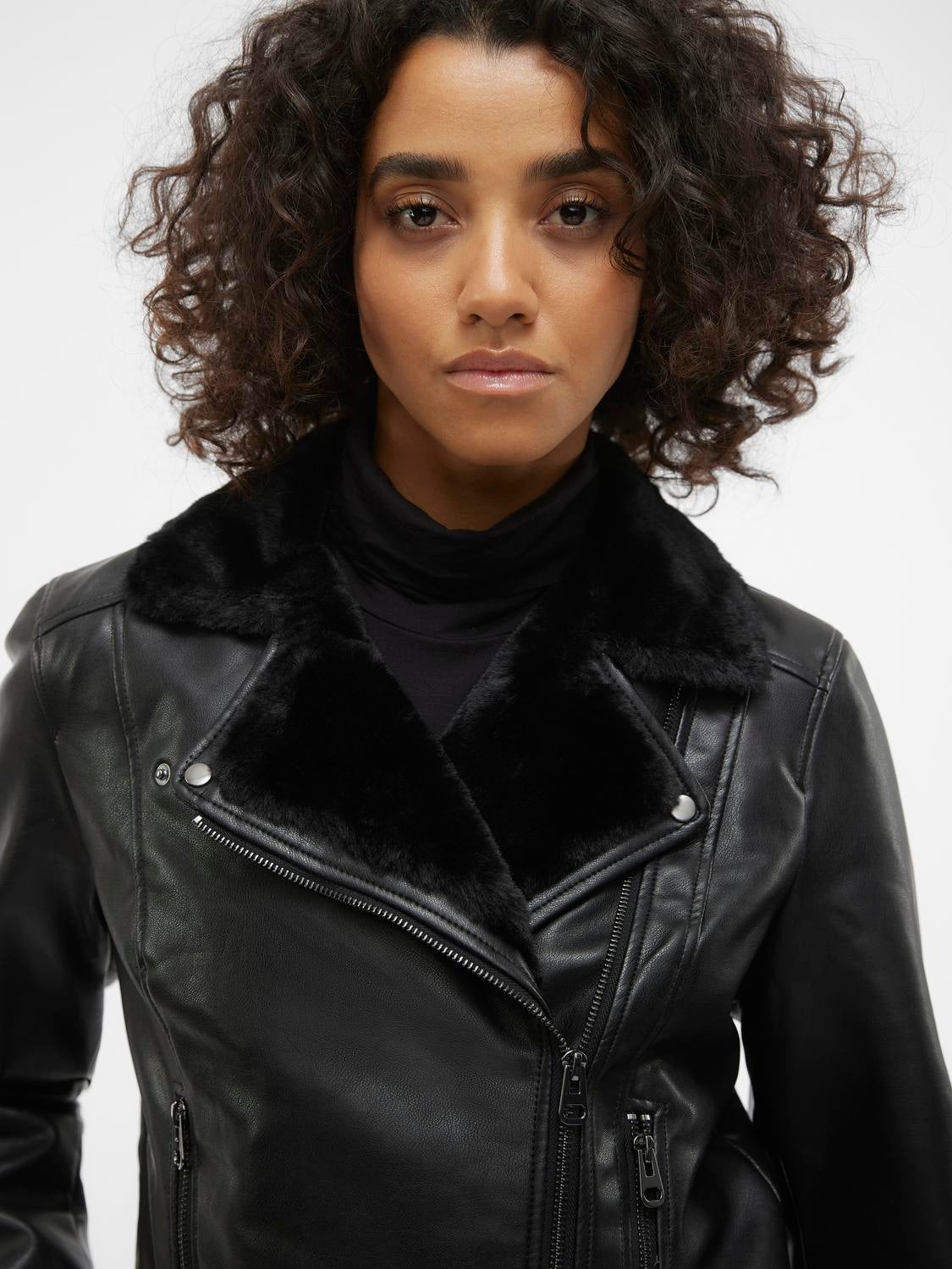 Leather look biker jacket | Black | Vero Moda®