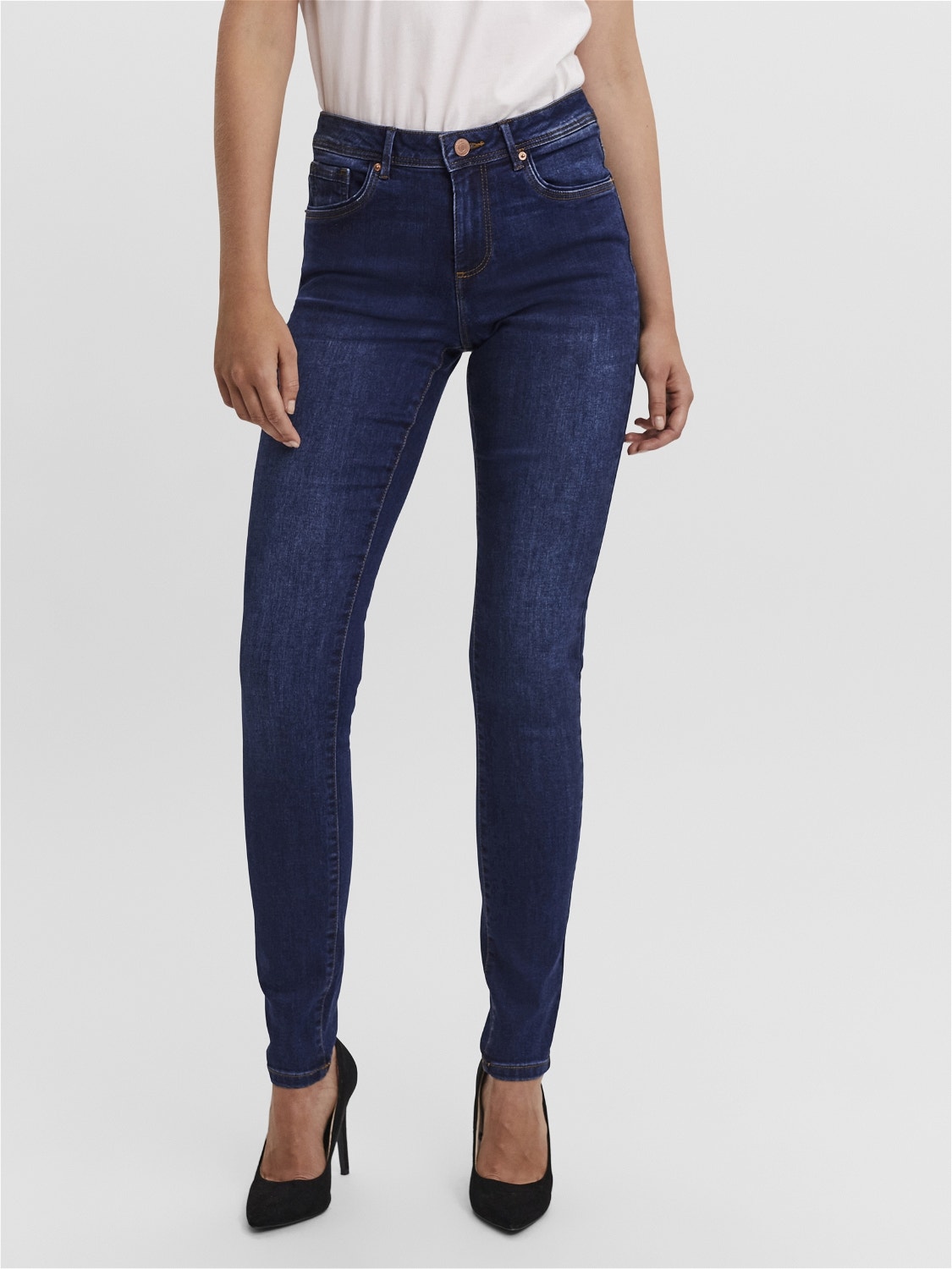 Vero Moda VMTANYA Medelhög midja Skinny Fit Jeans -Dark Blue Denim - 10251657