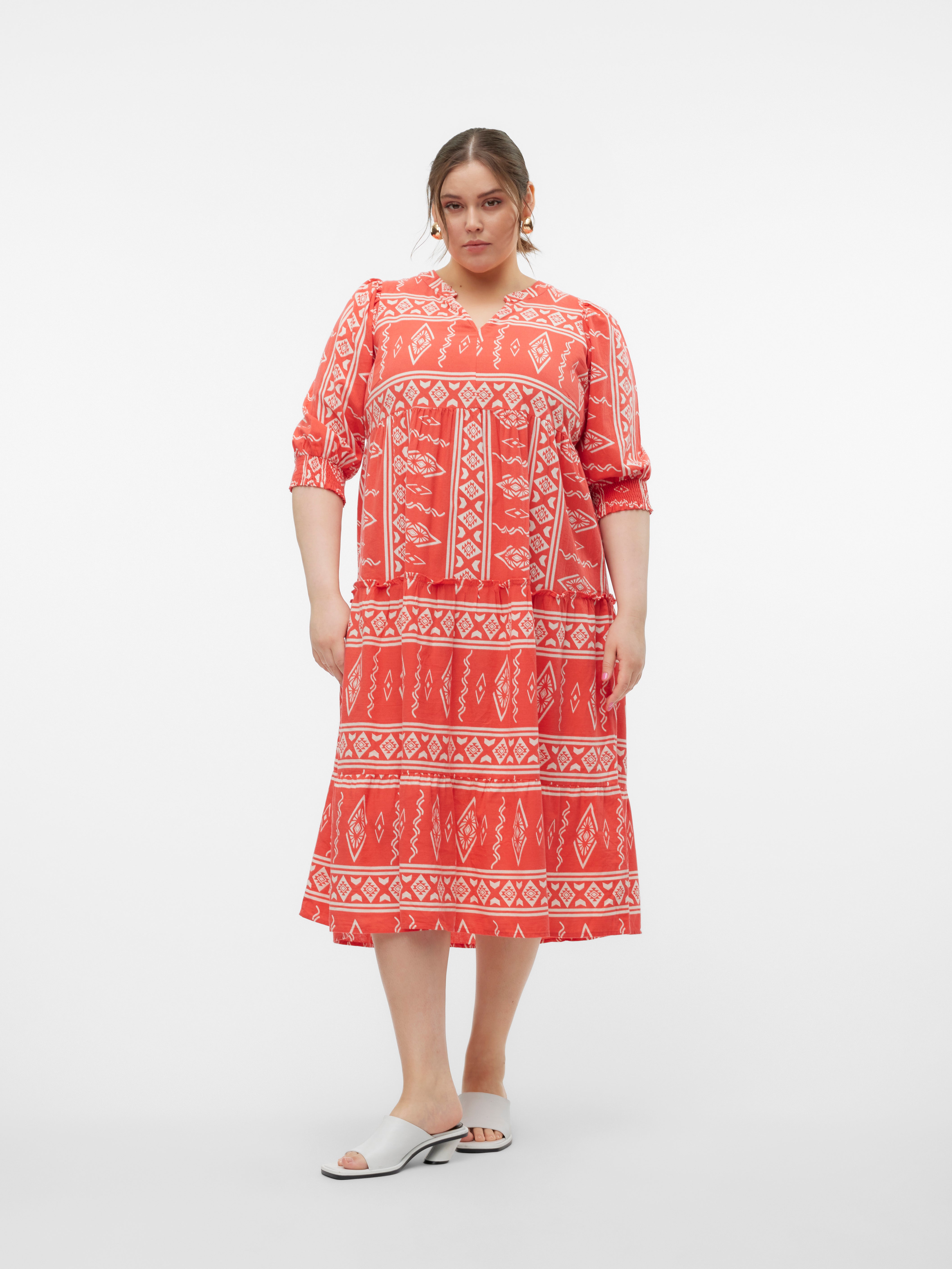 Vmdicthe 3 4 Square Calf Dress Fiery Red Aop Loa
