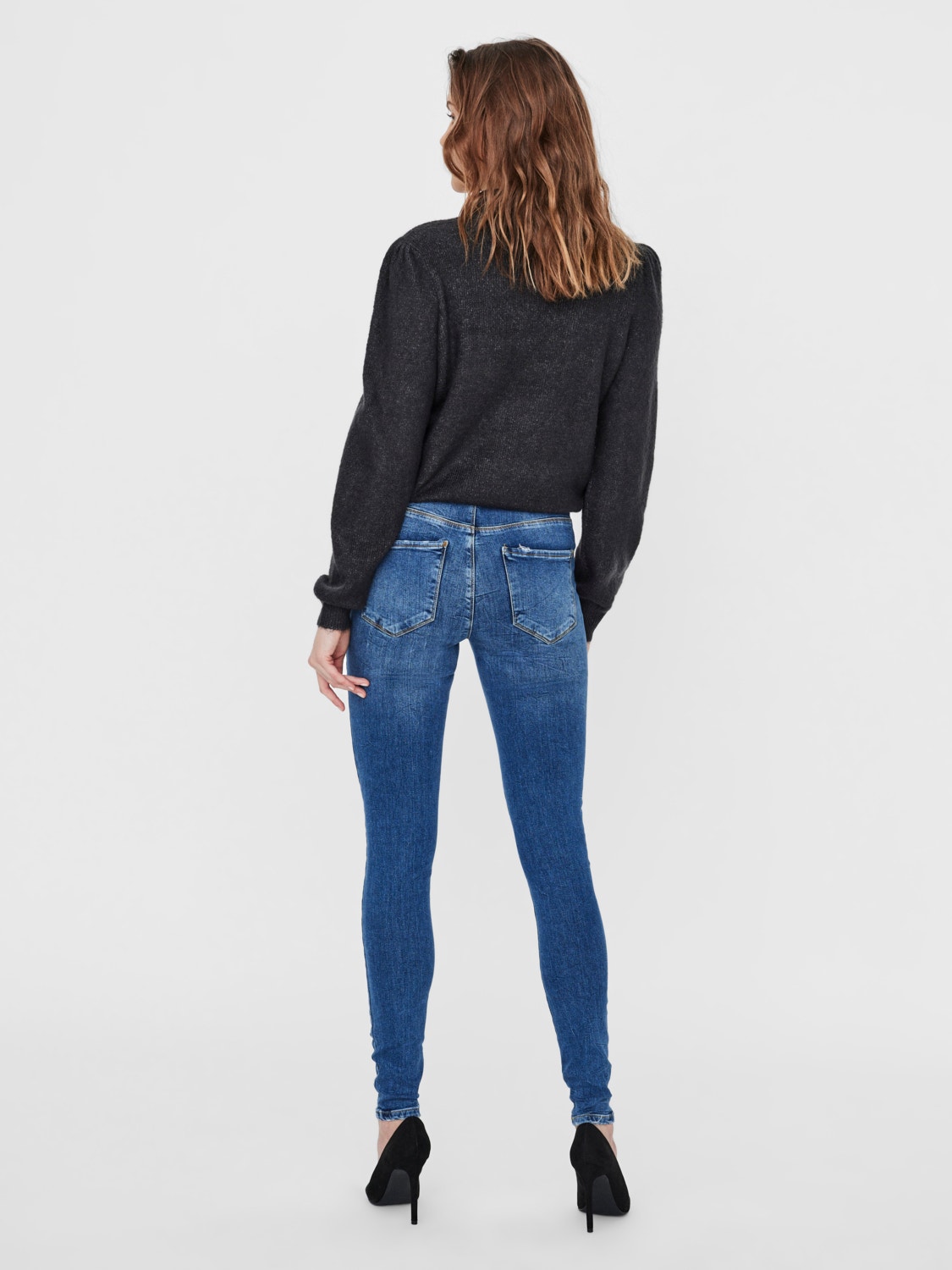 Vero Moda VMSEVEN Middels høyt snitt Slim Fit Jeans -Medium Blue Denim - 10252232