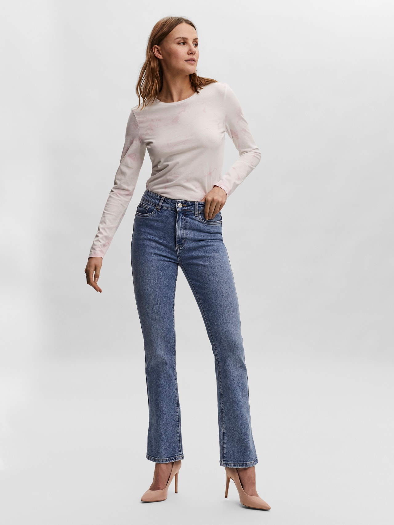 Vero Moda VMSELMA Hög midja Utsvängd passform Jeans -Light Blue Denim - 10255684