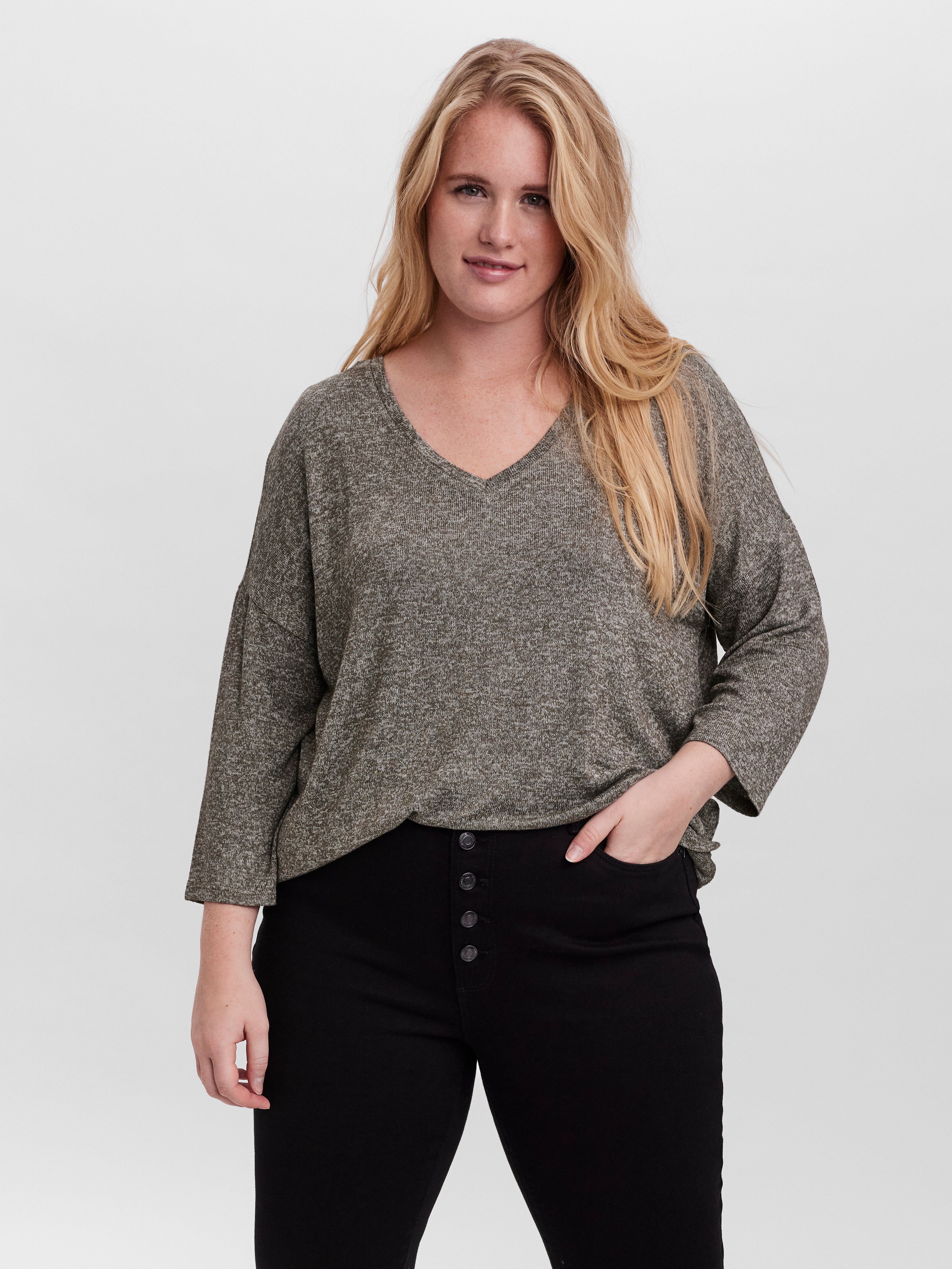 Vero Moda Curve V-Neck Curve Pullover - Women - Green - L-48/50