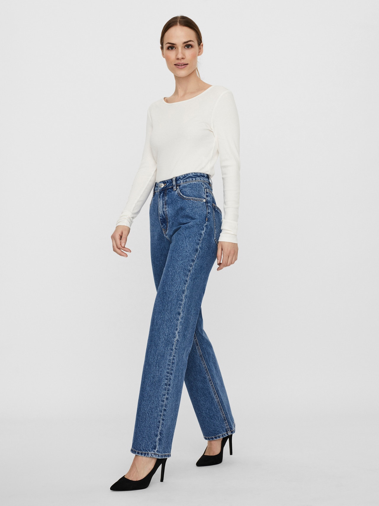 Vero Moda VMKITHY Hög midja Lös passform Jeans -Medium Blue Denim - 10258293