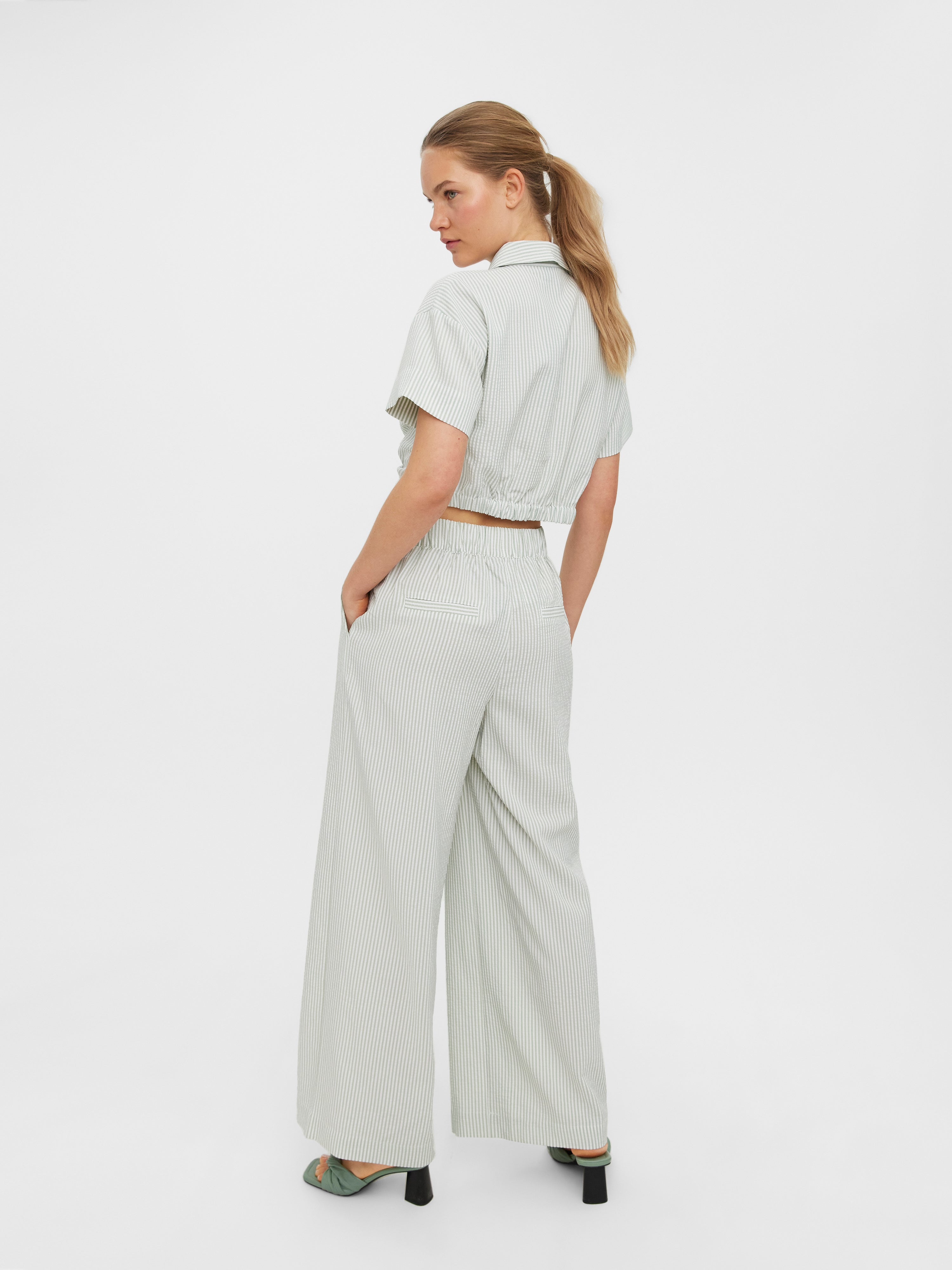 Beige High Rise Wide Leg Pants