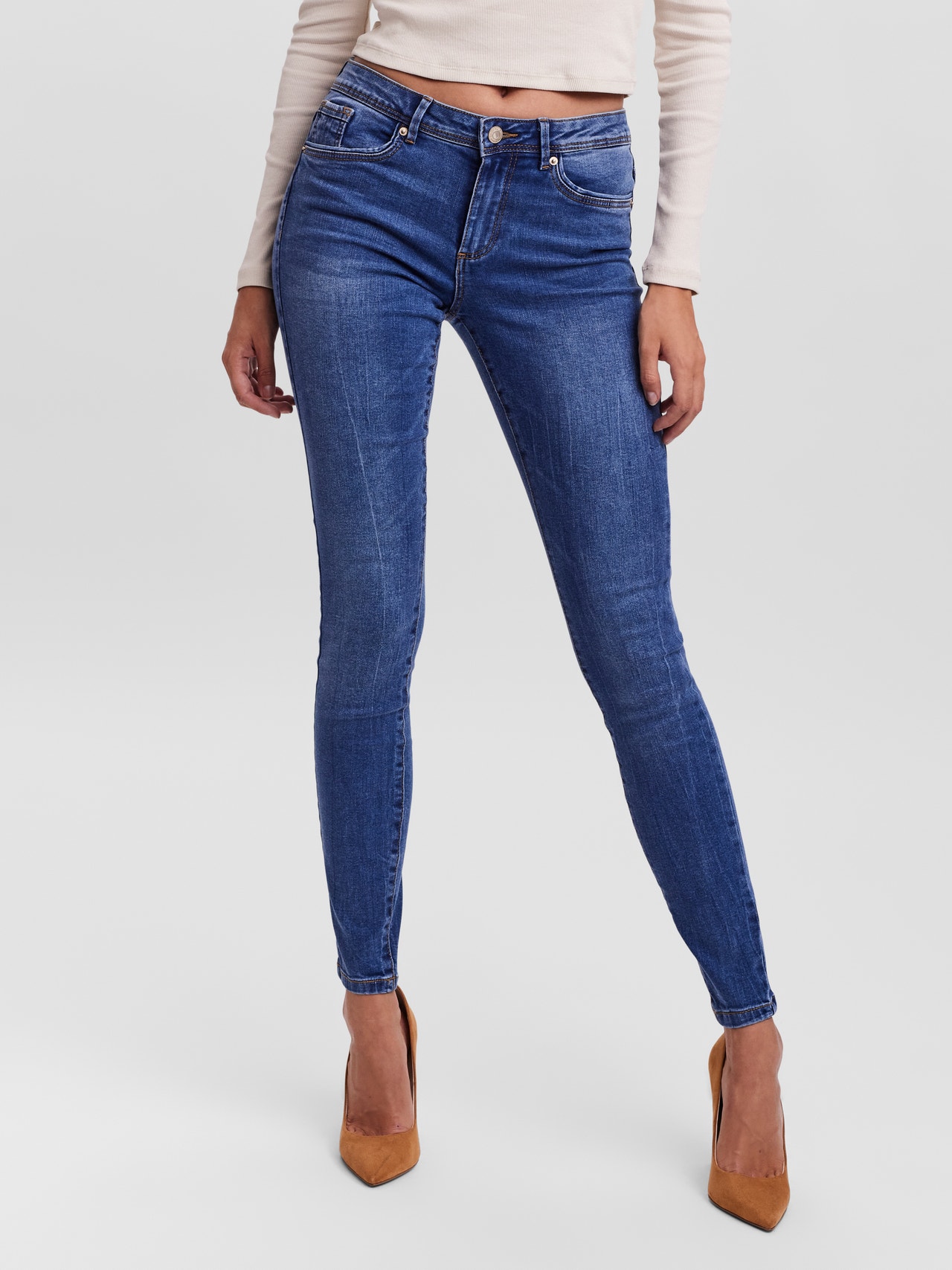 Vero Moda VMTANYA Medelhög midja Skinny Fit Jeans -Medium Blue Denim - 10264629