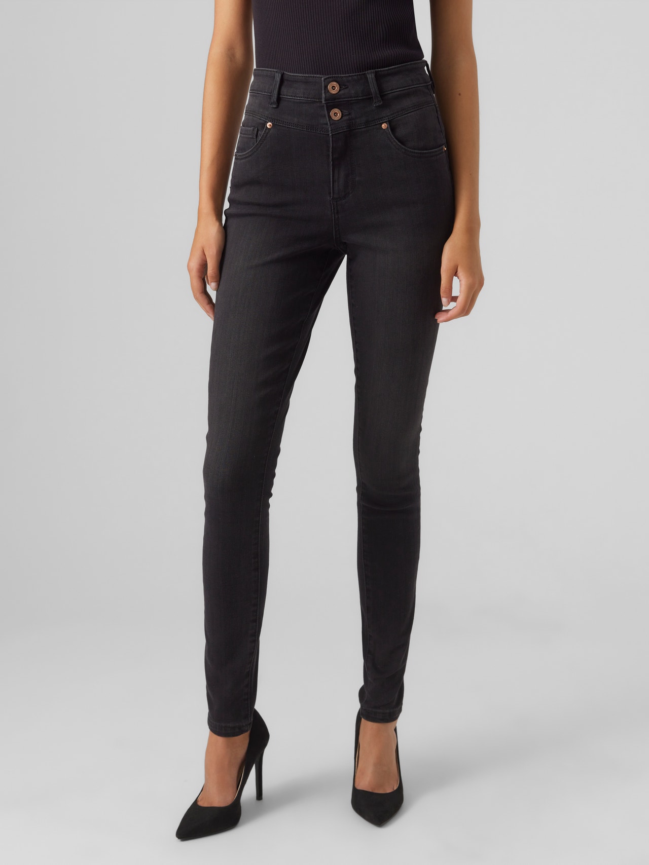 Vero Moda VMSOPHIA Hohe Taille Skinny Fit Jeans -Black Denim - 10265007
