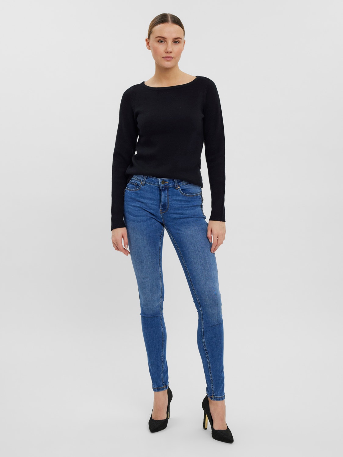 Vero Moda VMSEVEN Middels høyt snitt Slim Fit Jeans -Medium Blue Denim - 10266397