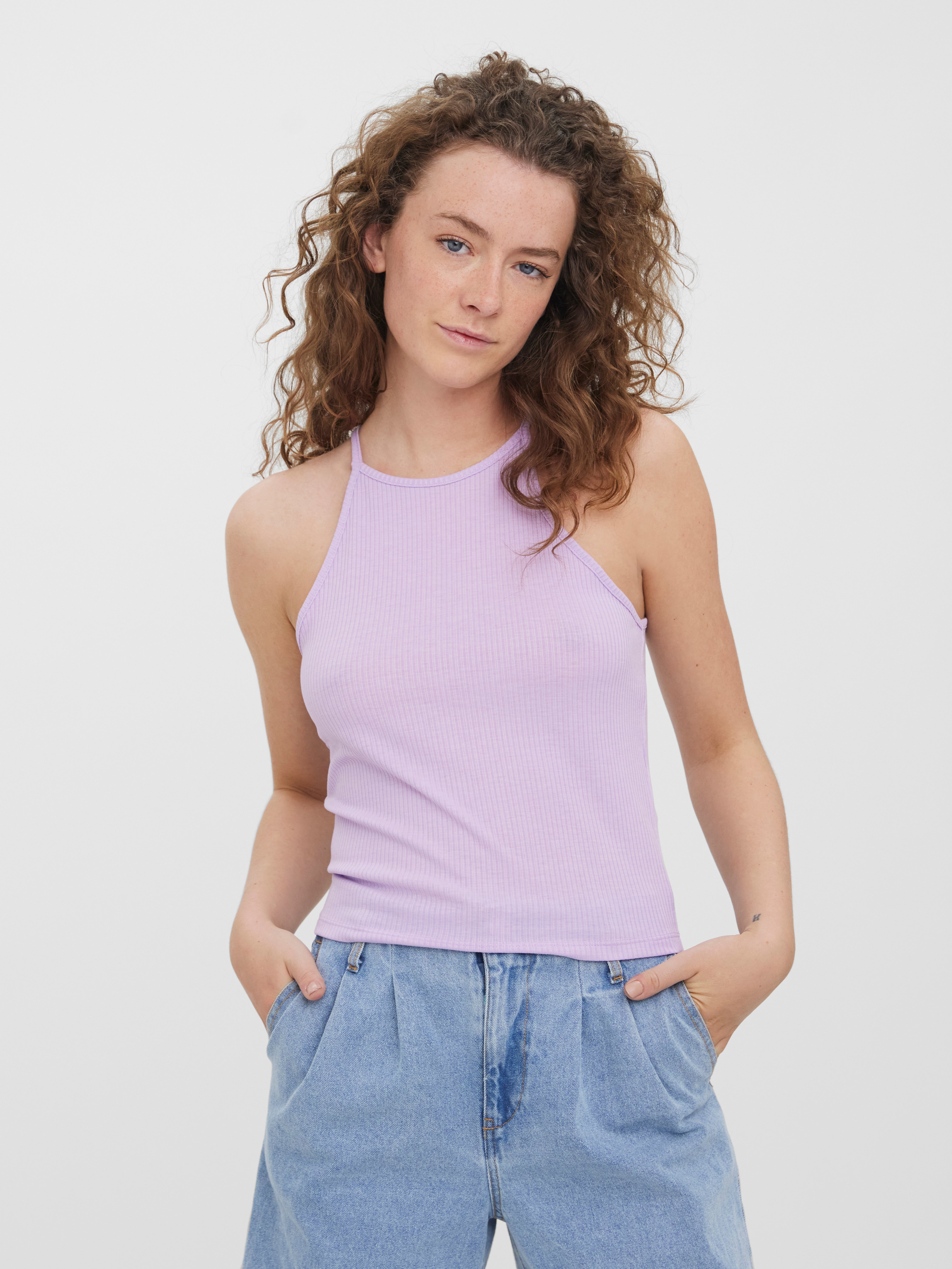 purple v neck tank top