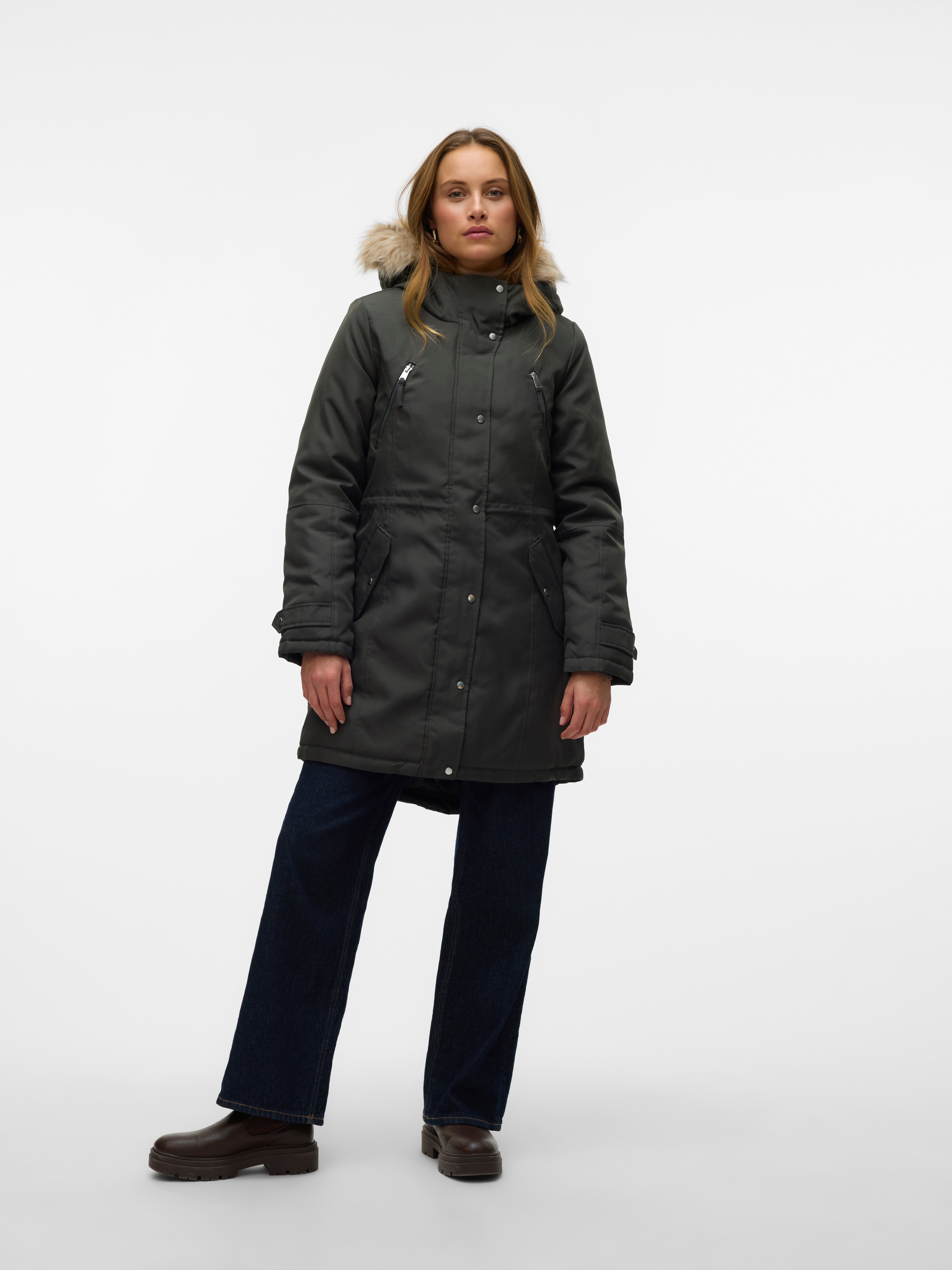 Hood Storm cuffs to prevent wind from entering Coat Dark Grey Vero