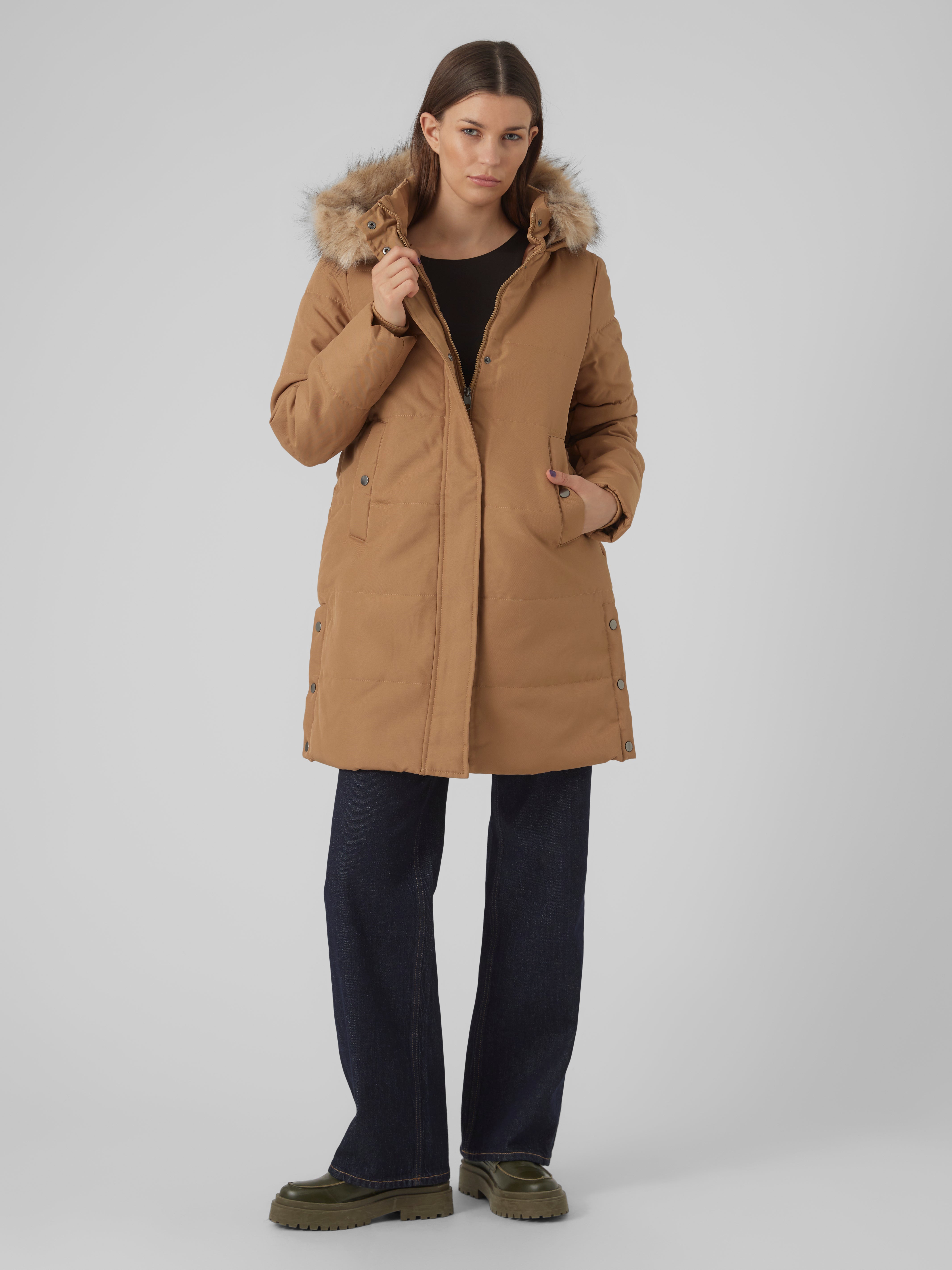 Vero moda parka with faux fur hood in online rust