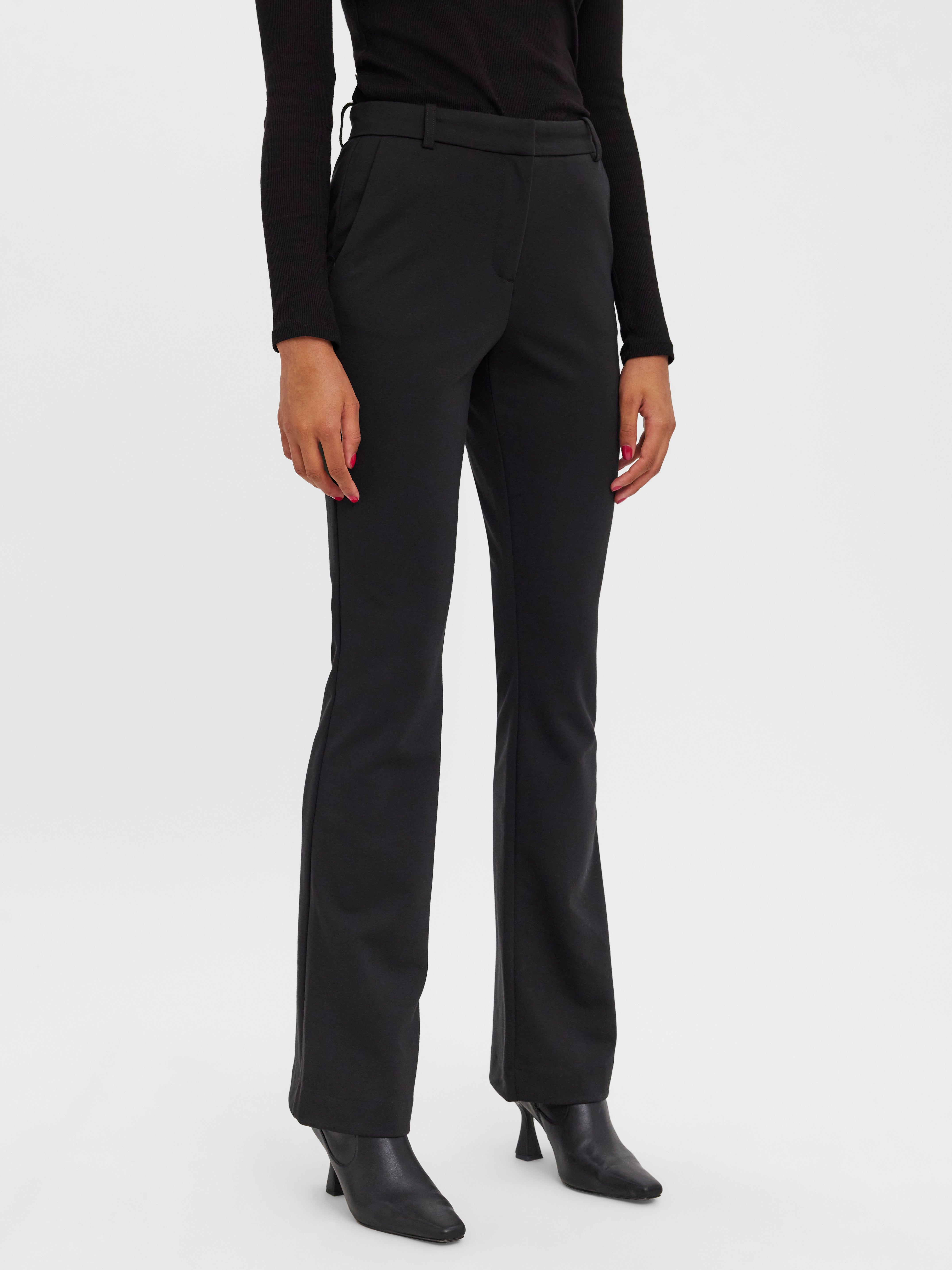 Flared Fit Mid waist Trousers | Black 