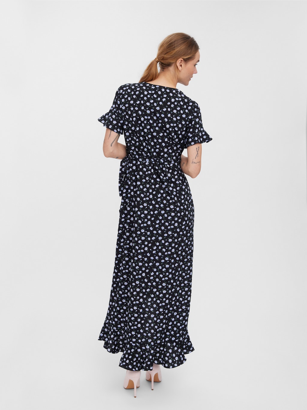 Regular fit V-hals Lang kjole | Sort | Moda®